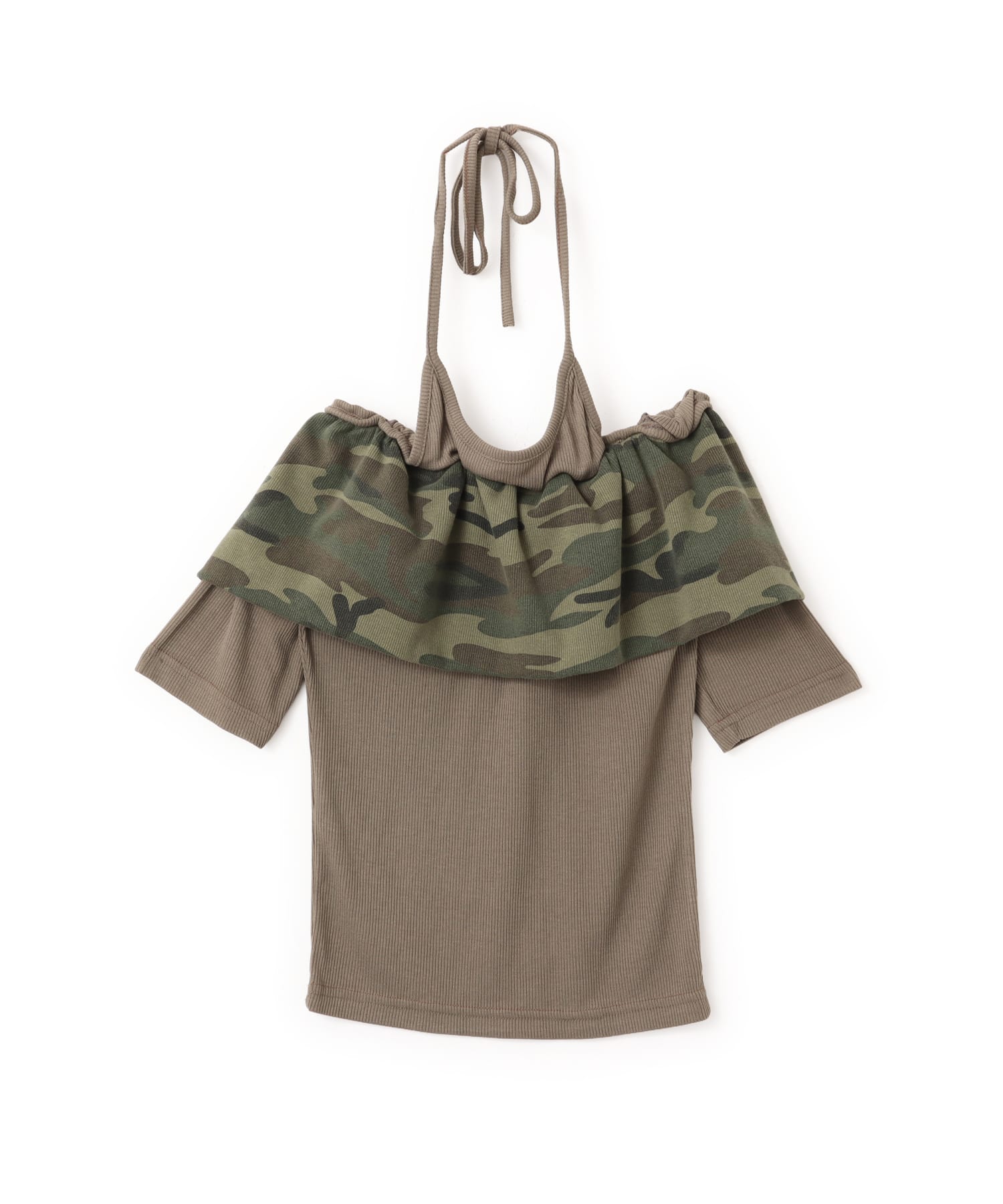 atmos pink Layered Camouflage Off-Shoulder Top KHAKIのメイン画像
