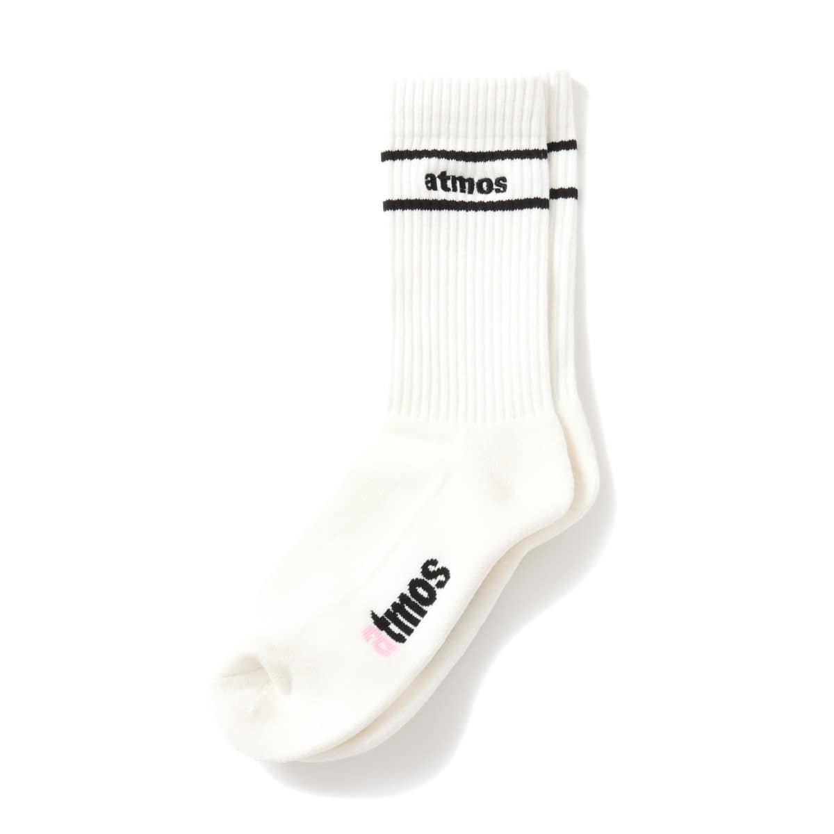 atmos pink Classic Embroidery Logo Line Socks WHITEのメイン画像