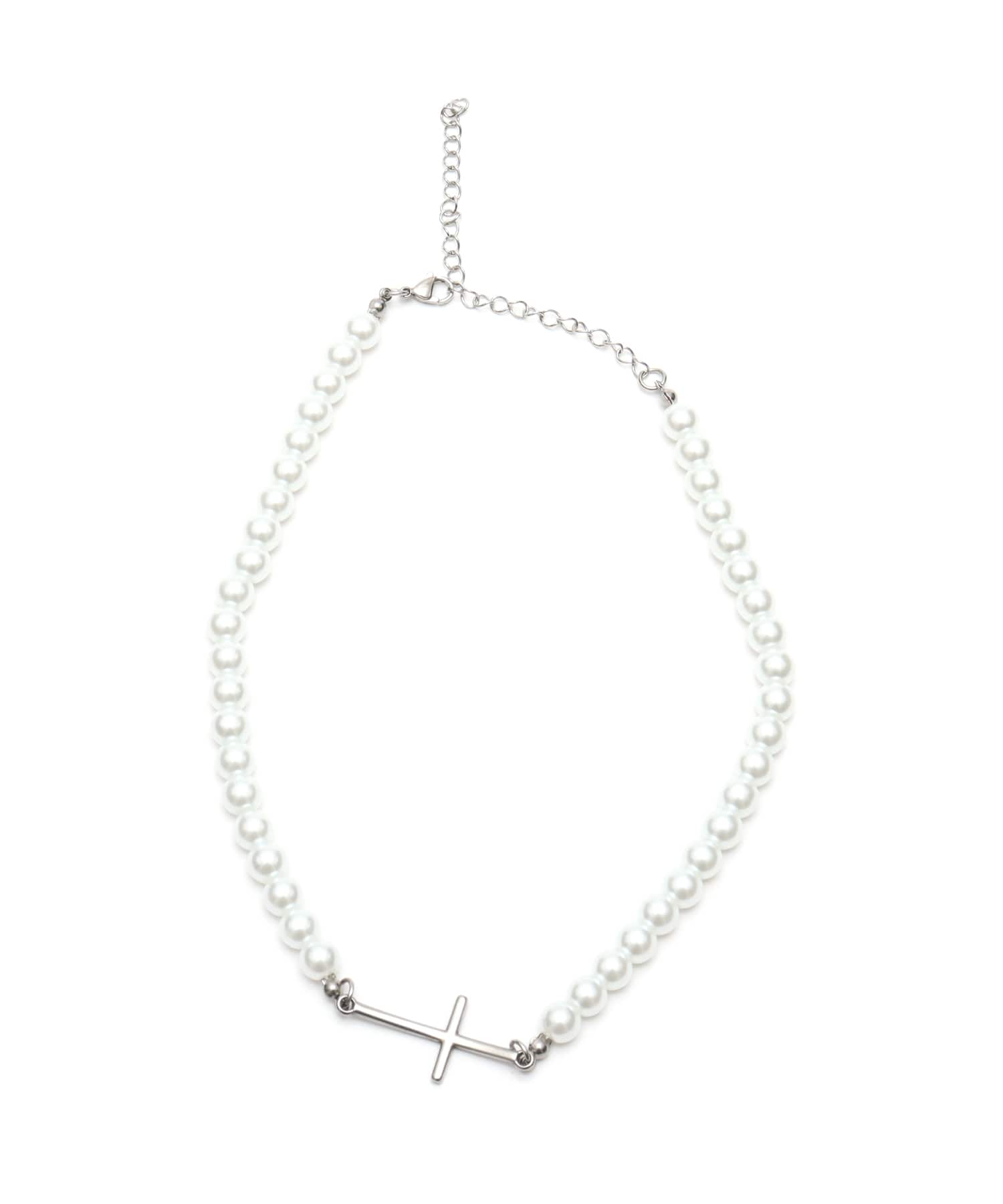 atmos pink Cross & Pearl Necklace WHITEのメイン画像