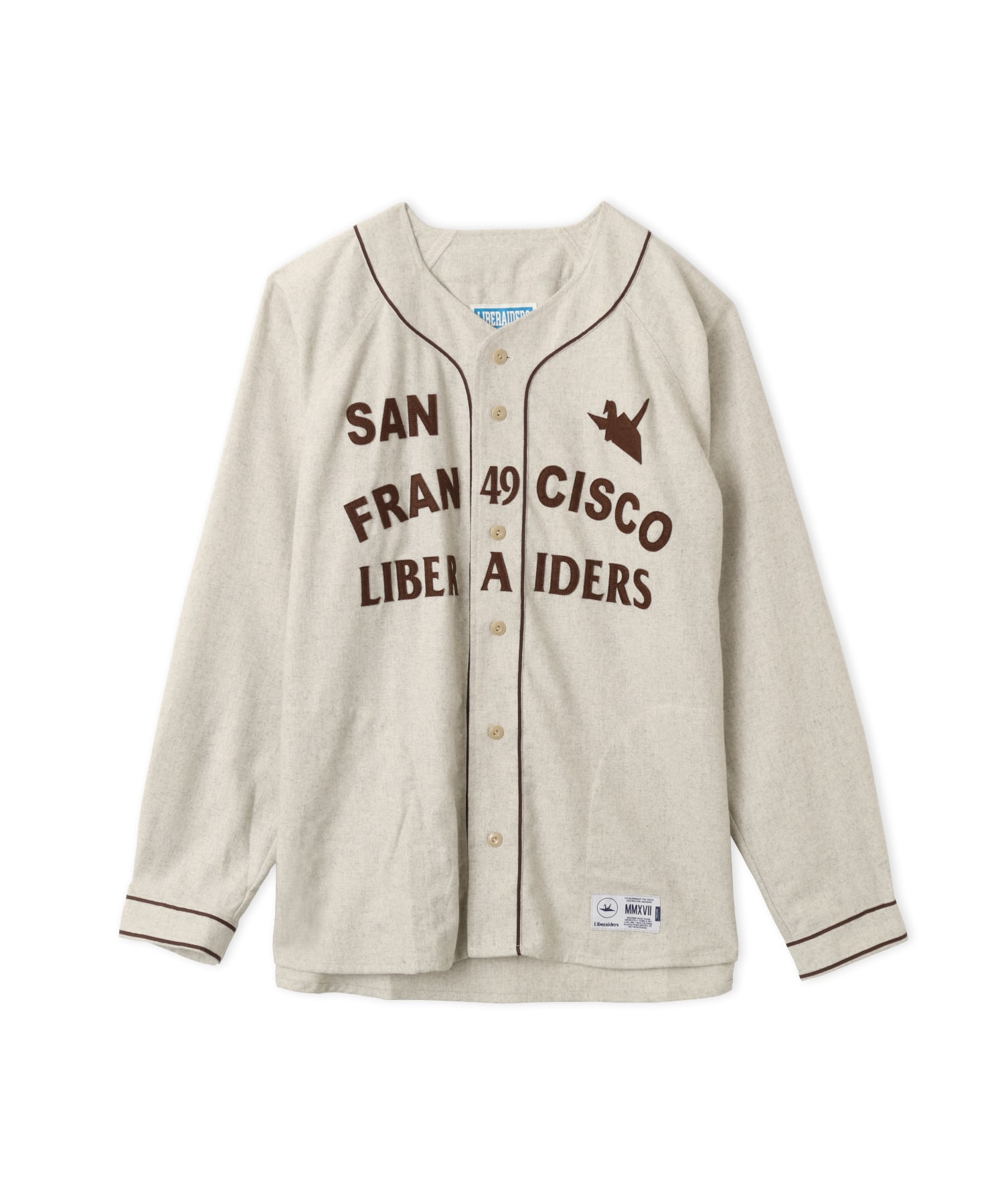 LIBERAIDERS FLANNEL BASEBALL SHIRT WHITEのメイン画像
