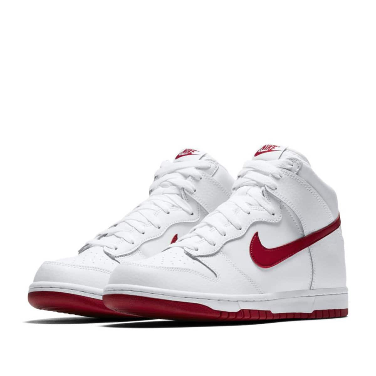 white nike high tops red swoosh