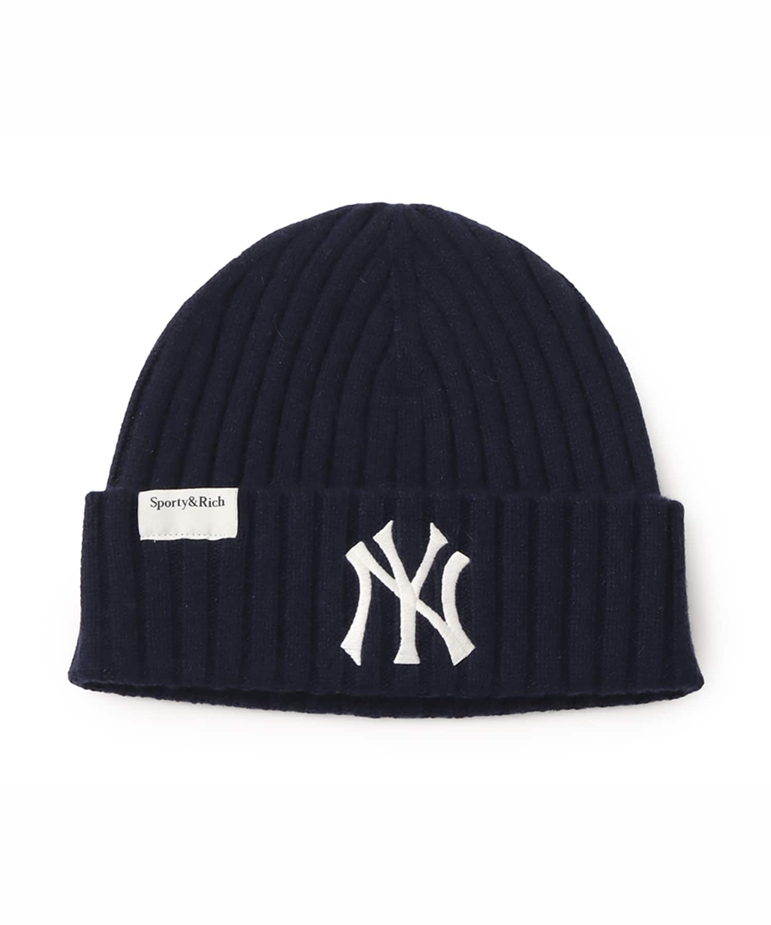 SPORTY＆RICH Heritage Yankees Serif Cashmere Beanie Dark Navyのメイン画像