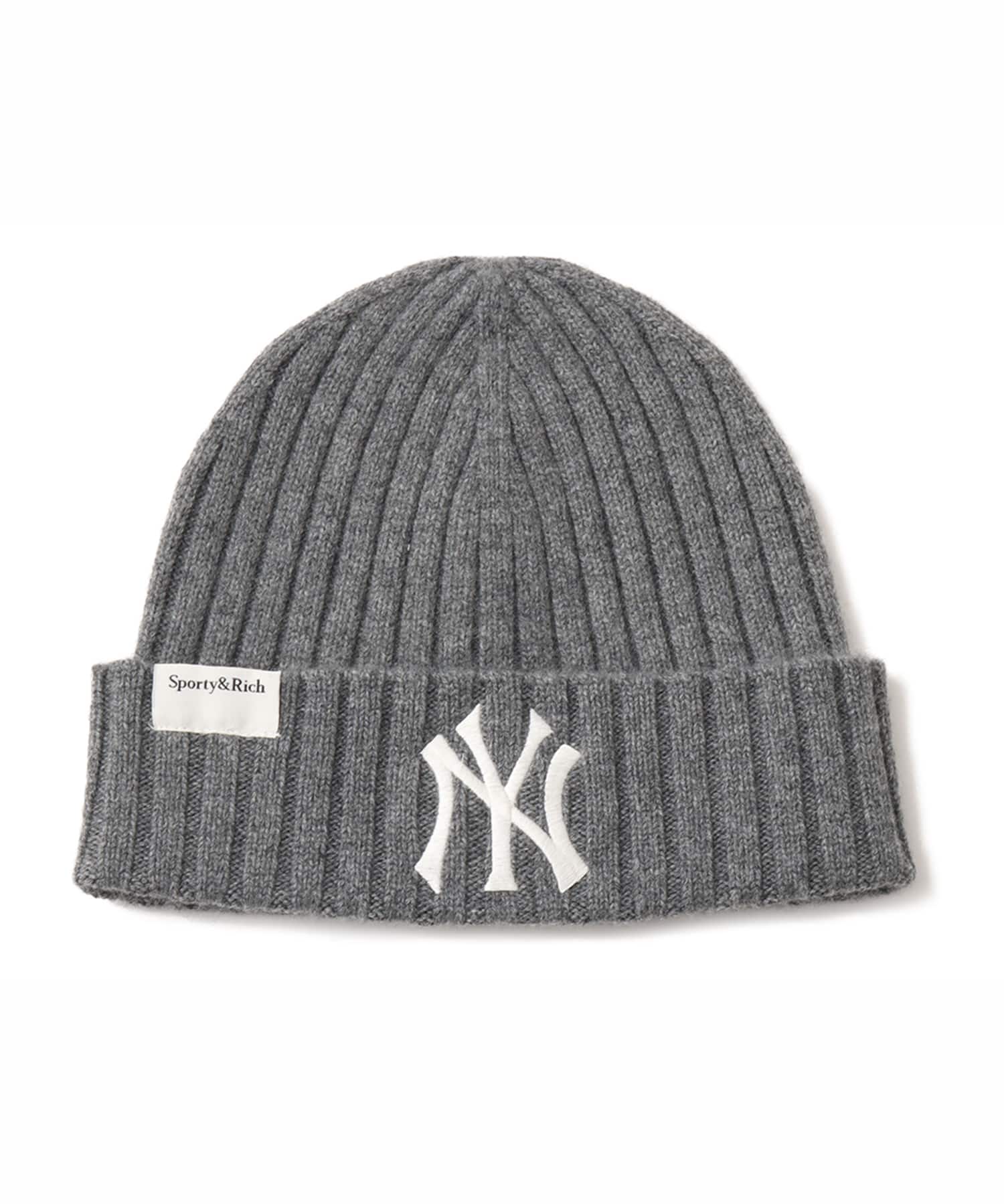 SPORTY＆RICH Heritage Yankees Serif Cashmere Beanie Dark Greyのメイン画像
