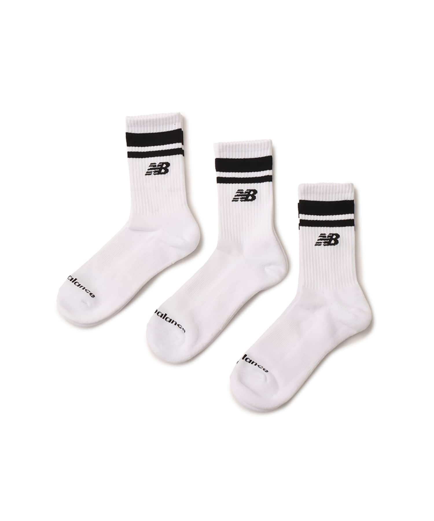 New Balance Everyday Stripe Mid Carf Socks 3 Pack ホワイト/ブラックのメイン画像