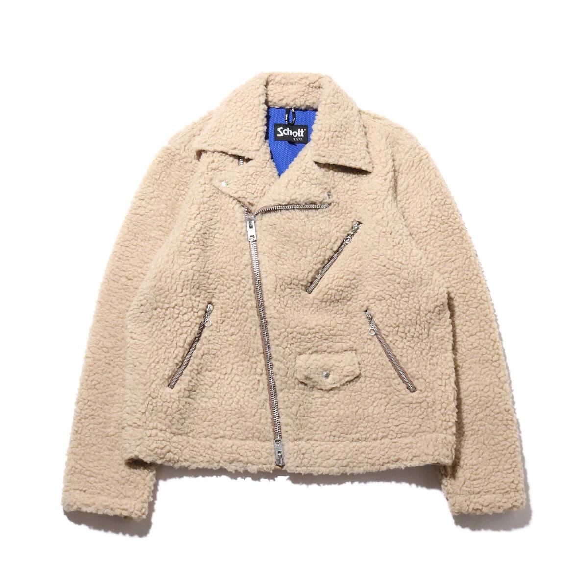 SCHOTT x ATMOS LAB FLEECE RIDERS JACKET NATURAL 18FW-S_photo_large