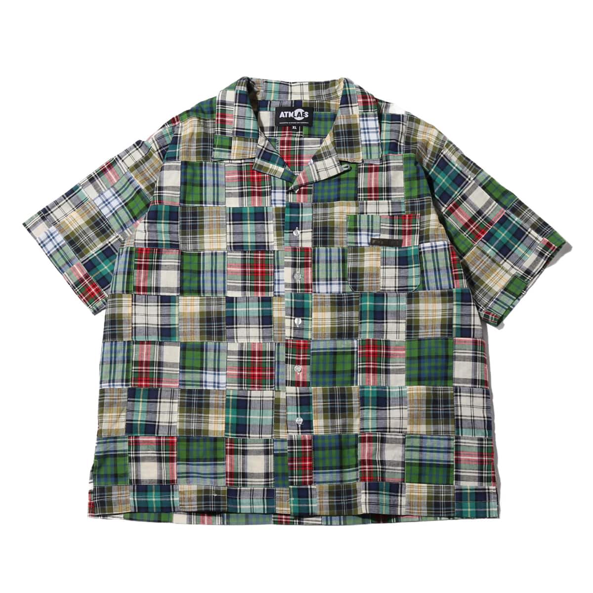 ATMOS LAB PATCHWORK OPEN COLLAR SHIRT GREEN 19SP-I_photo_large