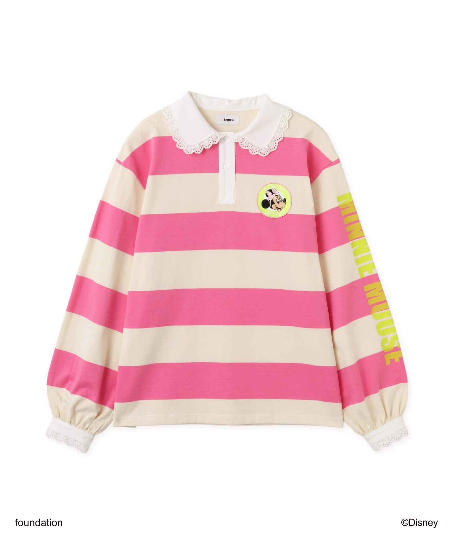 MICKEY & MINNIE / atmos pink Rugger Polo Long Sleeves T-shirt PINKのメイン画像