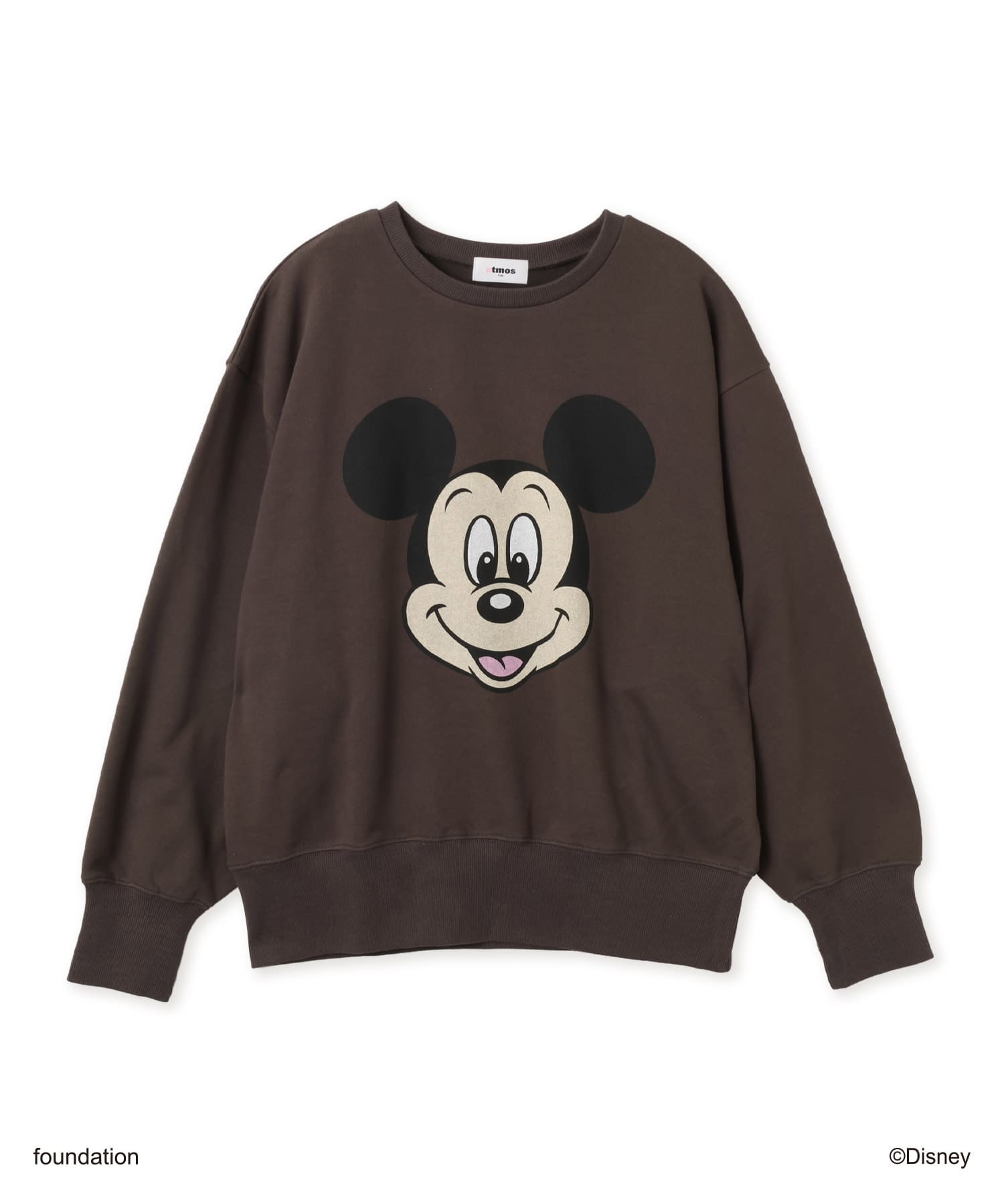 MICKEY & MINNIE / atmos pink Big Face Vintage Like Sweatshirt BLACKのメイン画像