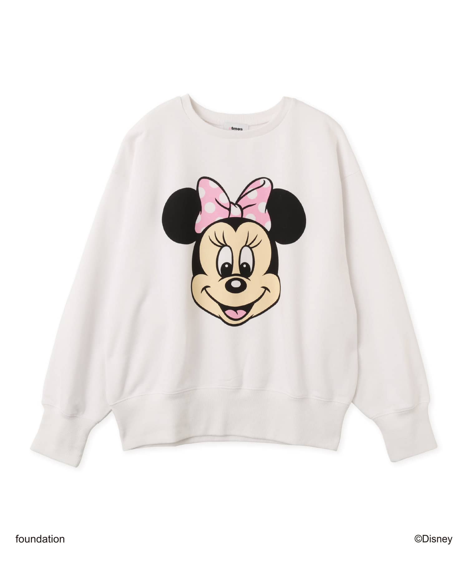 MICKEY & MINNIE / atmos pink Big Face Vintage Like Sweatshirt WHITEのメイン画像