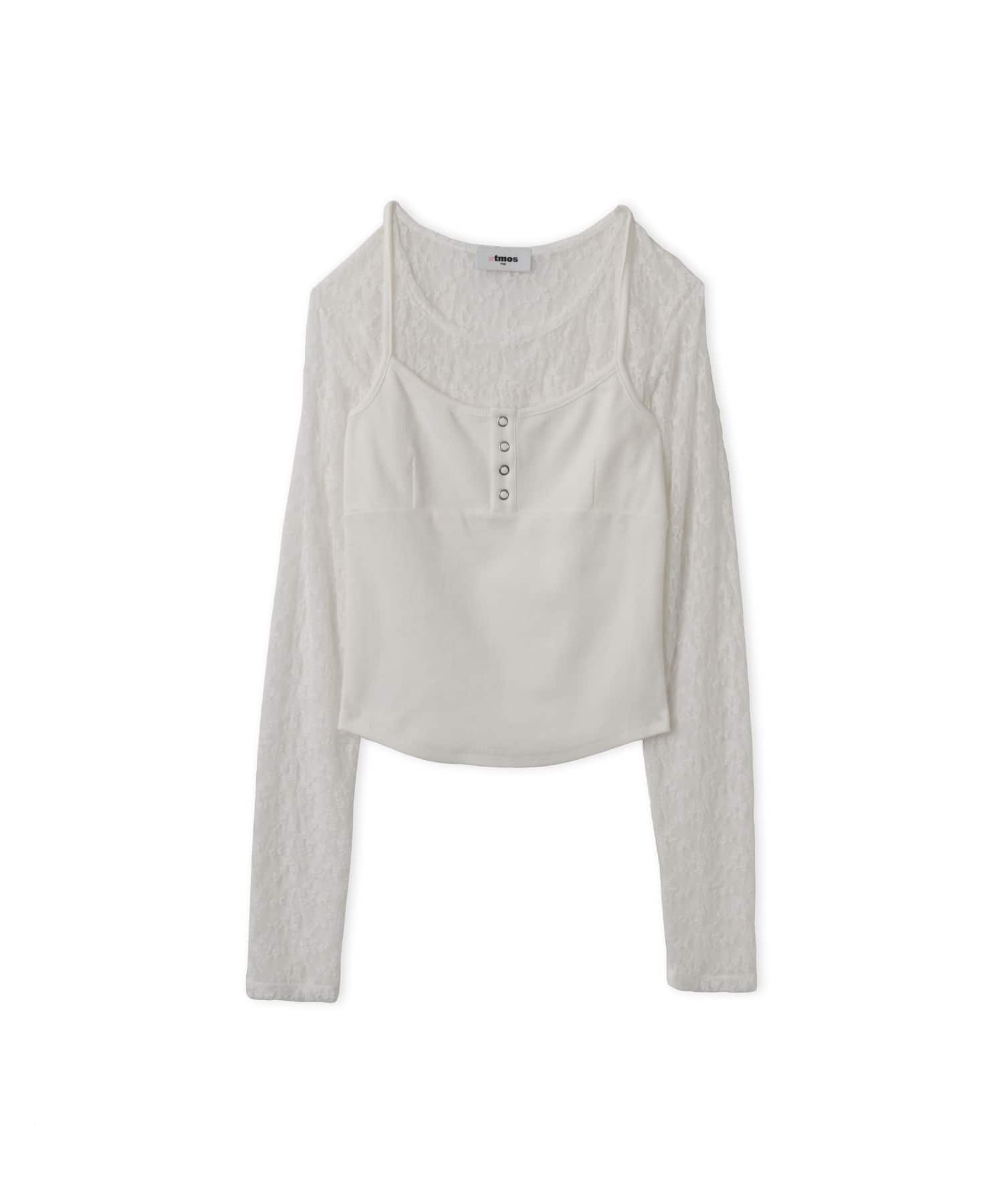 atmos pink Lace LS Top & Camisole Set WHITEのメイン画像