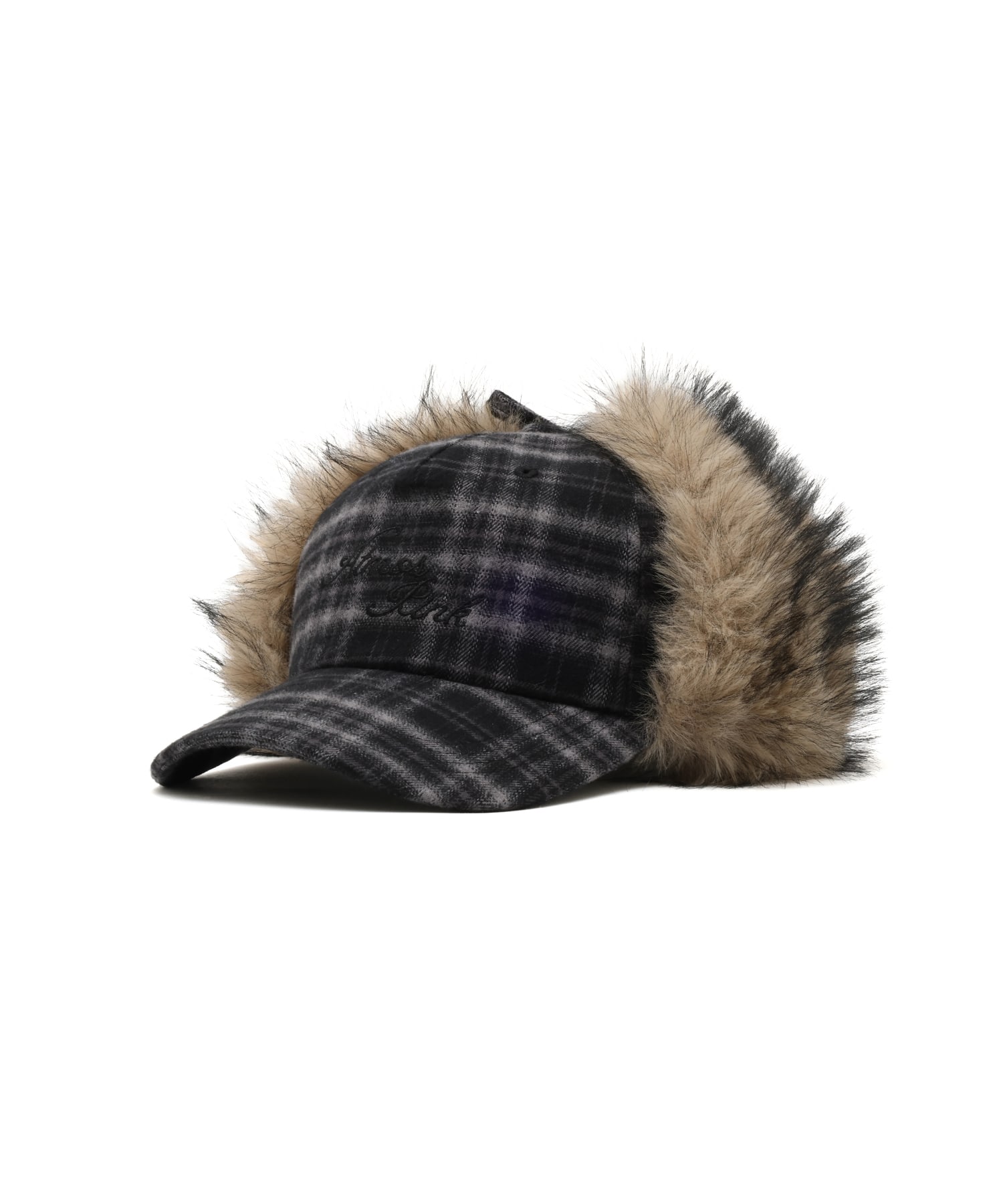 atmos pink Check Pattern Faux Fur Cap BLACKのメイン画像