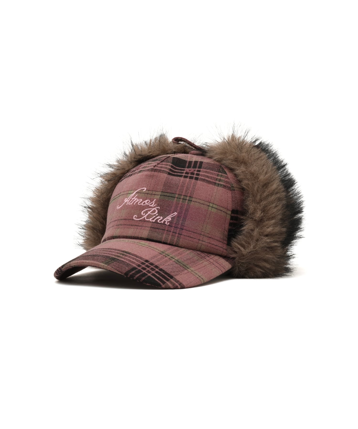 atmos pink Check Pattern Faux Fur Cap PINKのメイン画像