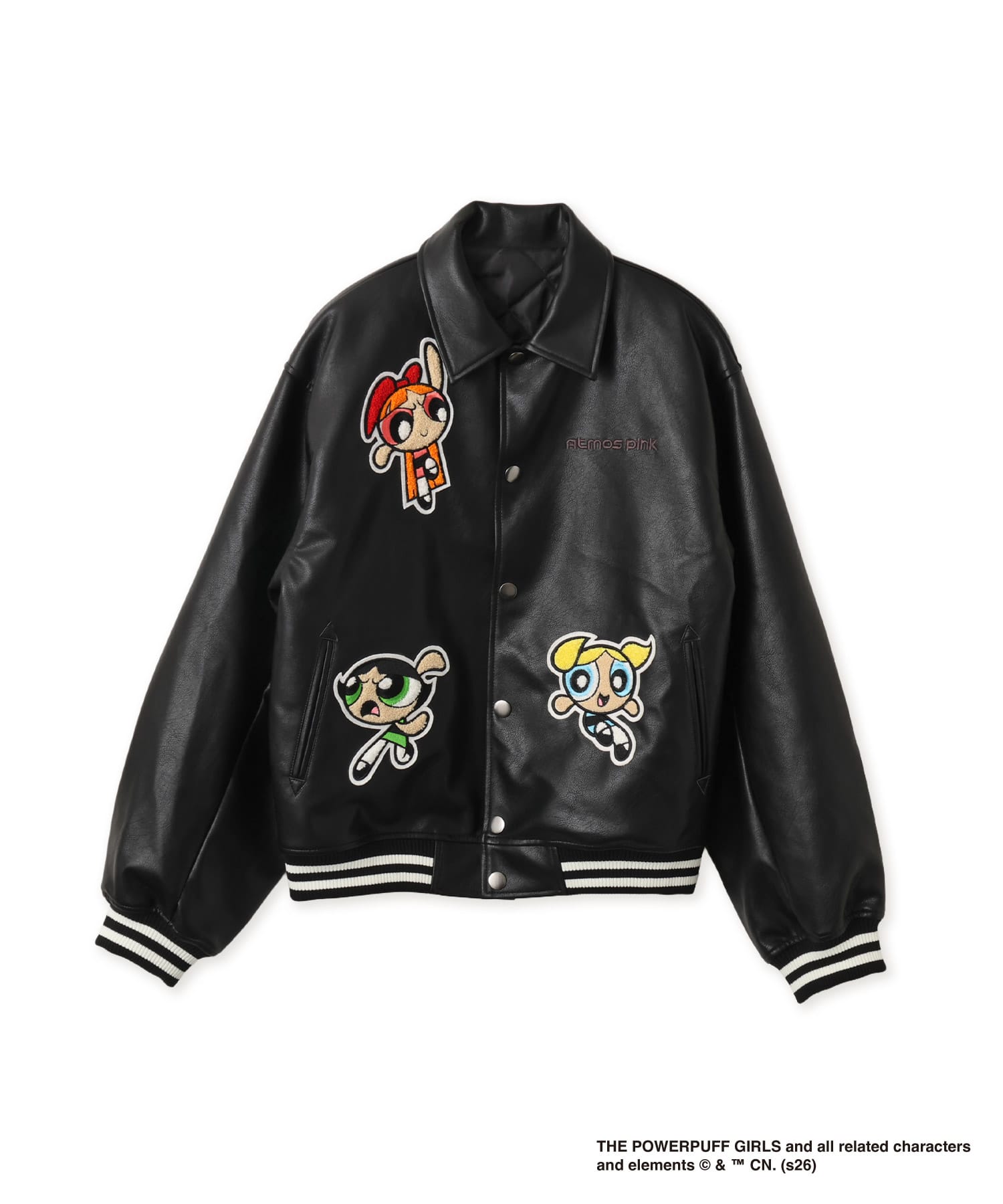 The Powerpuff Girls x atmos pink Faux Leather Jacket BLACKのメイン画像