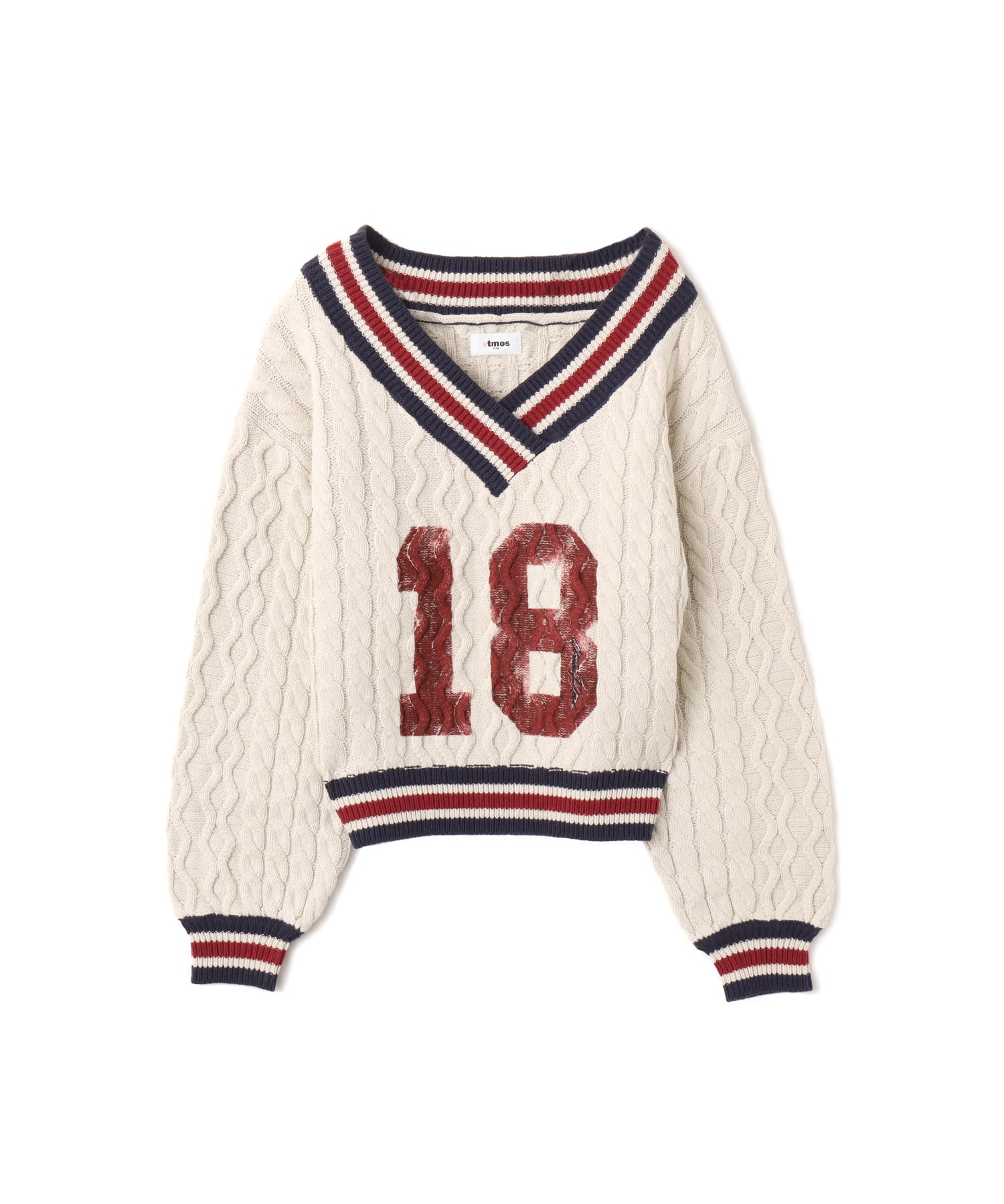 atmos pink Numbering Cable Knit Top OFF WHITEのメイン画像