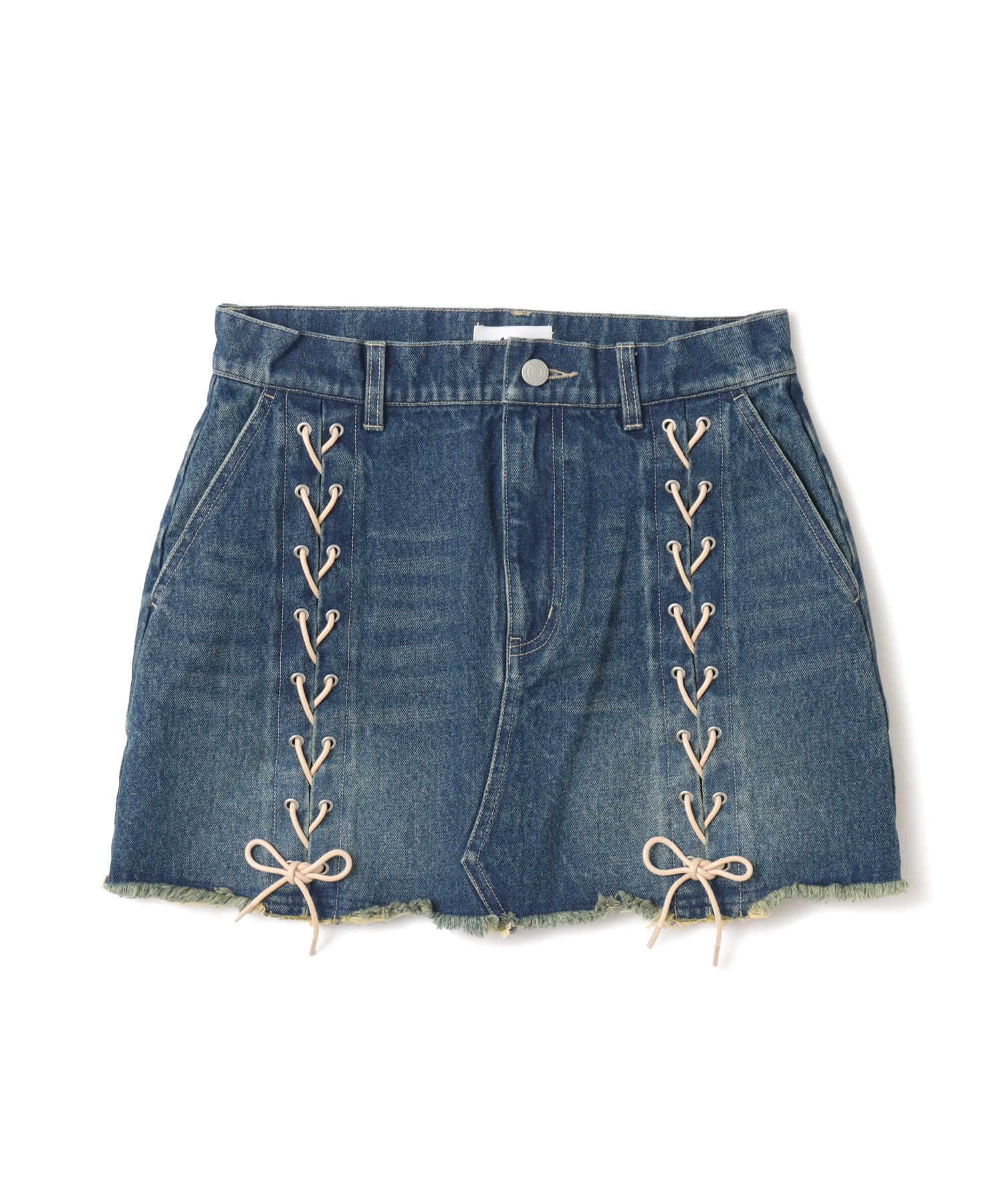 atmos pink Lace-up Denim Mini Skirt BLUEのメイン画像