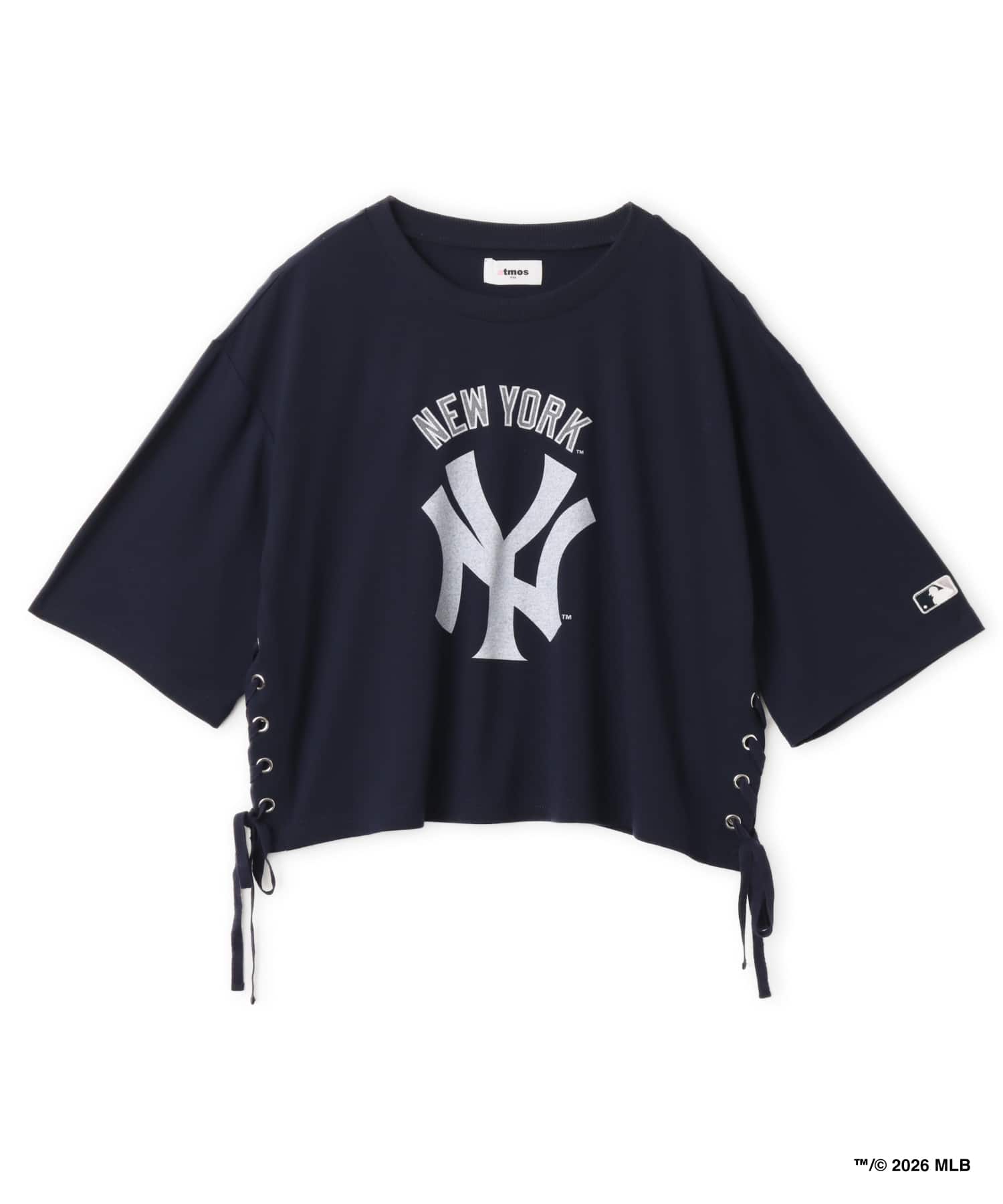 atmos pink x MLB Lace-up T-shirt NAVYのメイン画像