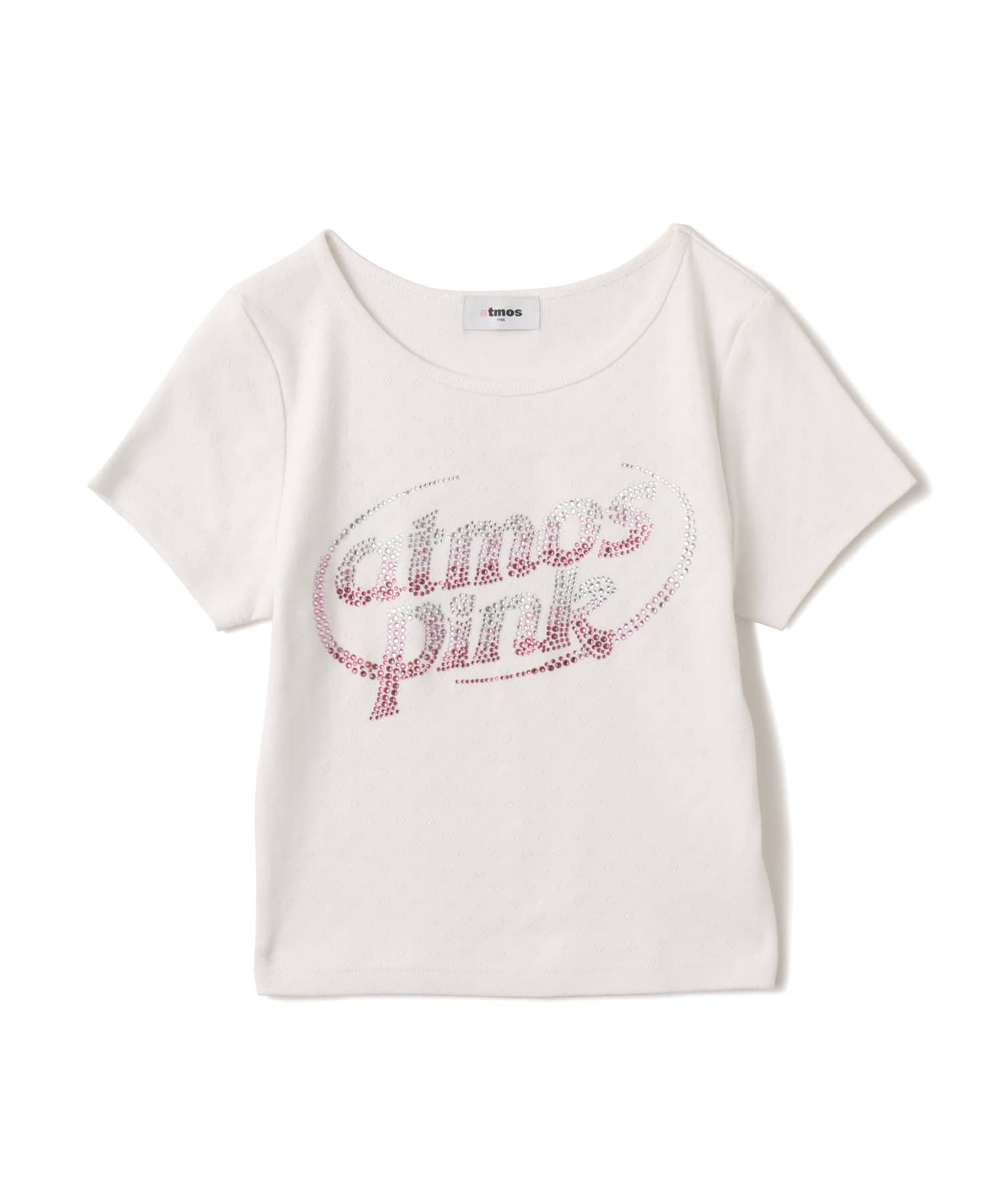 atmos pink Rhinestone Logo T-shirt WHITEのメイン画像