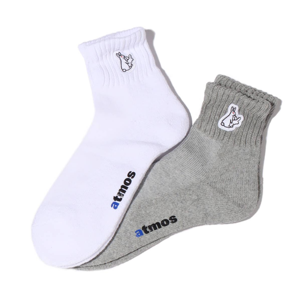 FR2 x atmos RABBIT LOGO QUARTER SOCKS 2P WHITE/GRAY