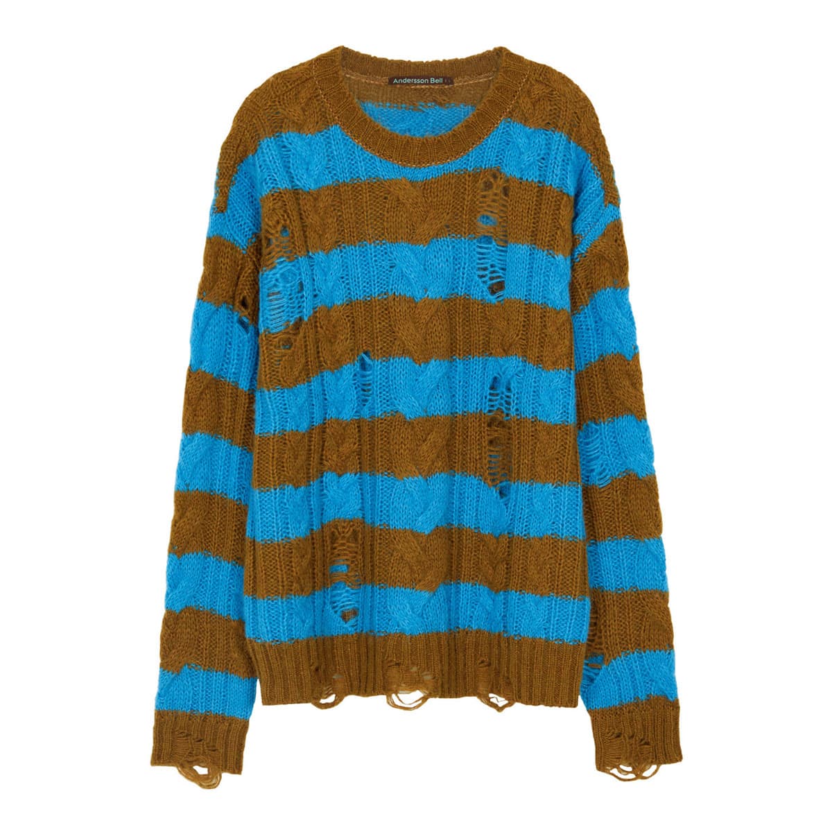 Andersson Bell UNISEX DESTROYED STRIPE CABLE SWEATER BROWN 21SP-I
