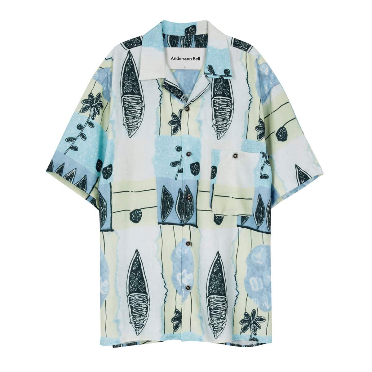Andersson Bell FISH FLOWER OPEN COLLAR SHIRT WHITE 21SP-I