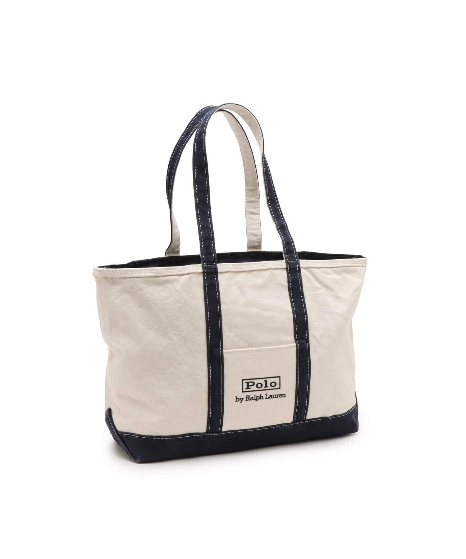POLO RALPH LAUREN ICON MIDIUM TOTE CREAM/NAVYのメイン画像