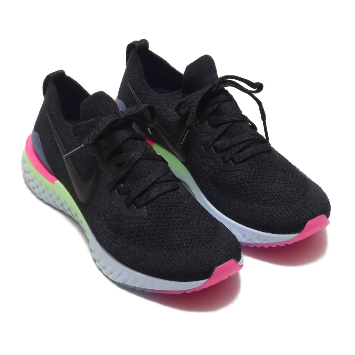 Nike Epic React Flyknit 2 Black Black Sapphire Lime Blast 19sp I