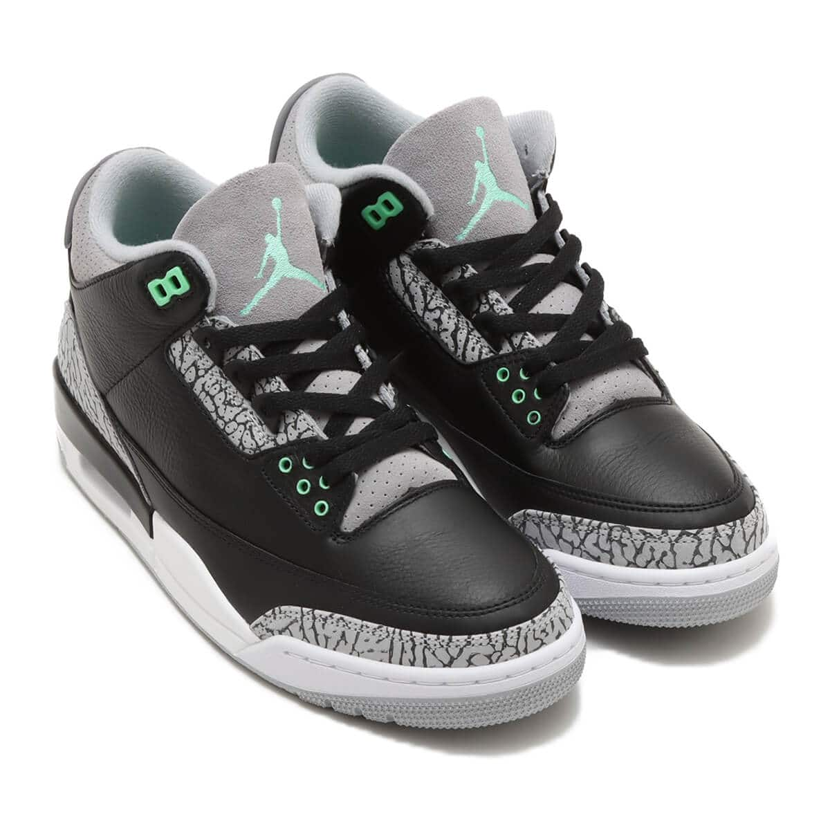 JORDAN BRAND AIR JORDAN 3 RETRO BLACK/GREEN GLOW-WOLF GREY-WHITE