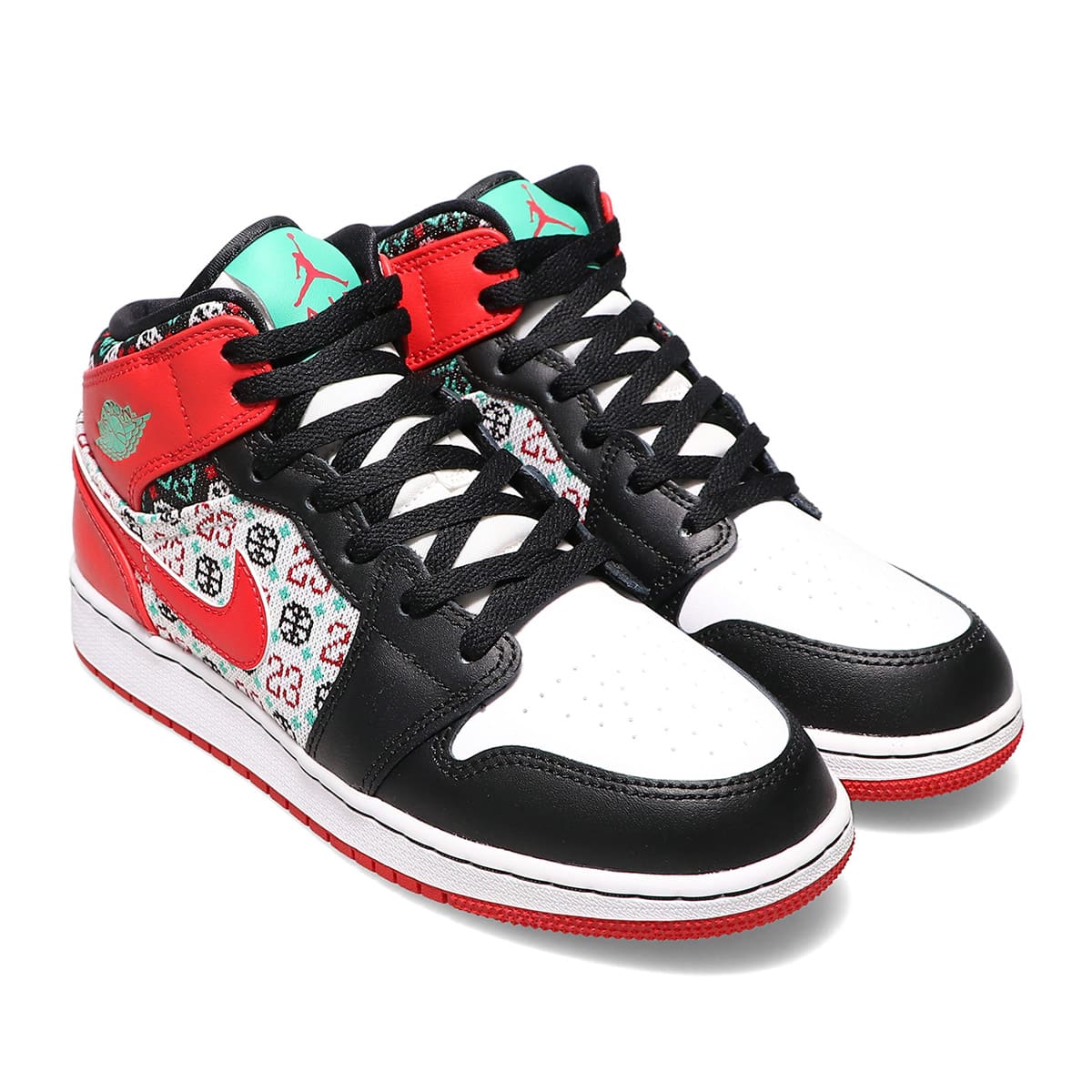 JORDAN BRAND AIR JORDAN 1 MID SE (GS) WHITE/UNIVERSITY RED-BLACK-ROMA GREEN  21HO-I