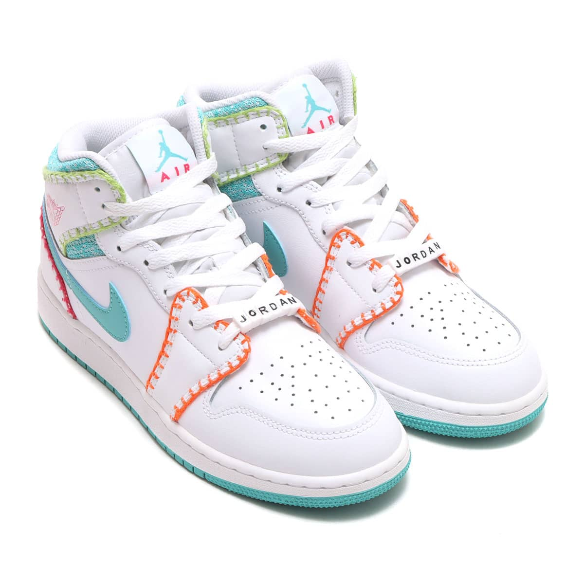 JORDAN BRAND AIR JORDAN 1 MID SE (GS) WHITE/WASHED TEAL-RUSH PINK ...