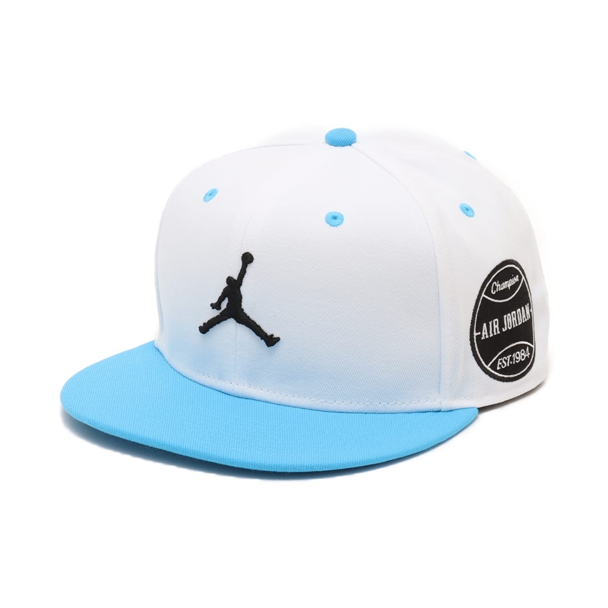 JORDAN BRAND U J PRO CAP S FB FLT MVP WHITE/DK POWDER BLUE/BLACK ...