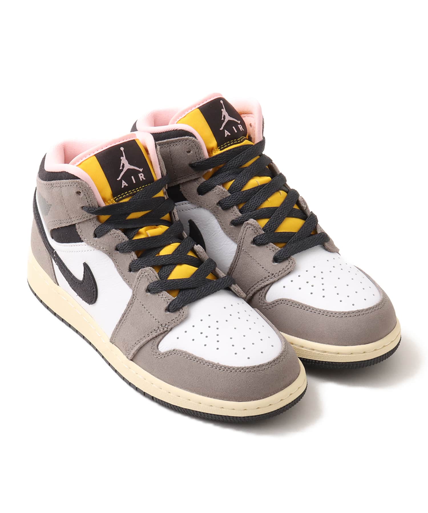 JORDAN BRAND AIR JORDAN 1 MID SE (GS) WHITE/OIL GREY-CAVE STONE-DARK SULFURのメイン画像