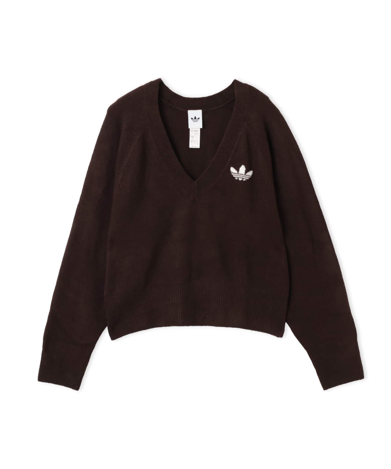 adidas ESSENTIALS KNIT V-NECK SWEATSHIRT LONG SLEEVE オーロラコーヒーのメイン画像