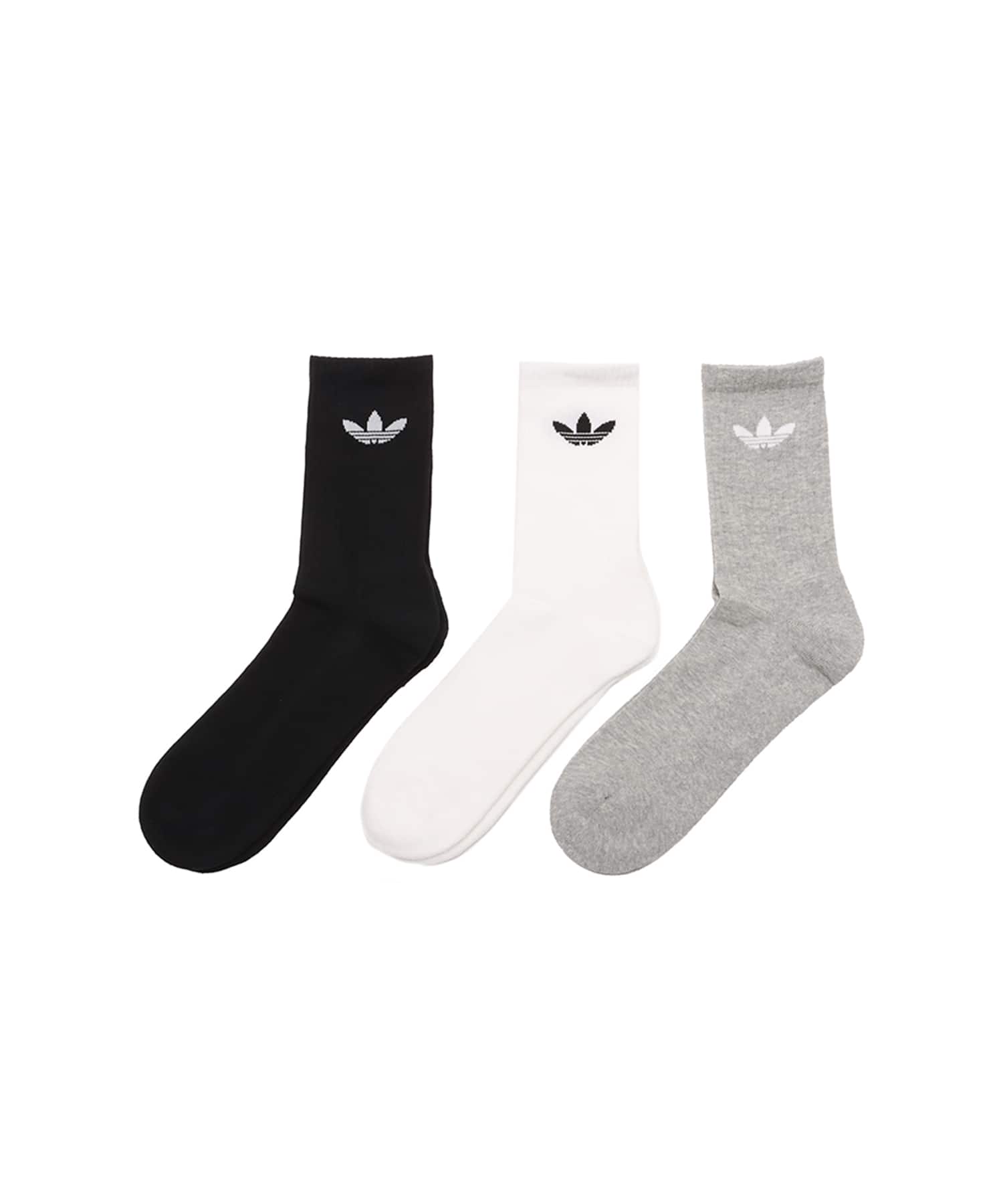 adidas TREFOIL CREW SOCK CUSHION 3 PAIR PACK ホワイト/ミディアムグレーヘザー/ブラックのメイン画像