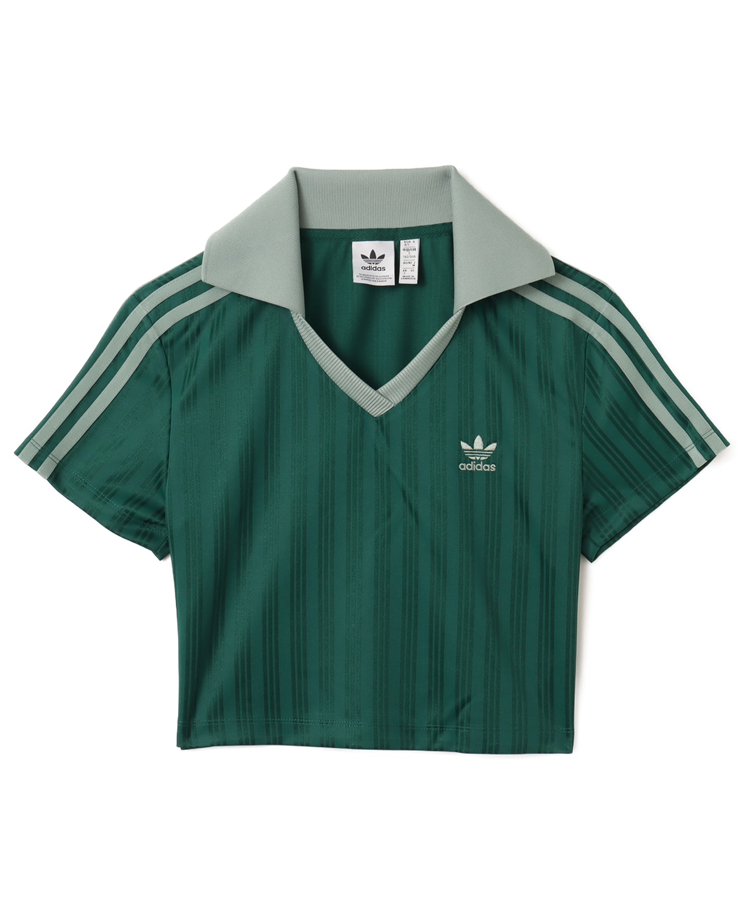 adidas FOOTBALL JACQUARD V-NECK CROP POLO カレッジグリーン