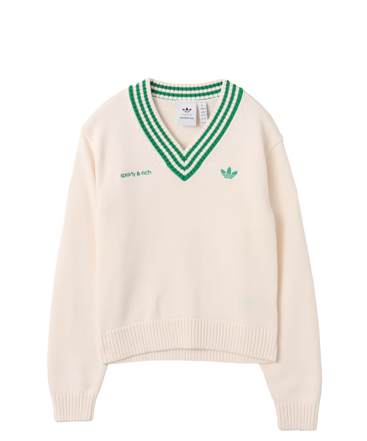 adidas SPORTY & RICH V-NECK SWEATSHIRT オフホワイト/ナイトネイビーのメイン画像