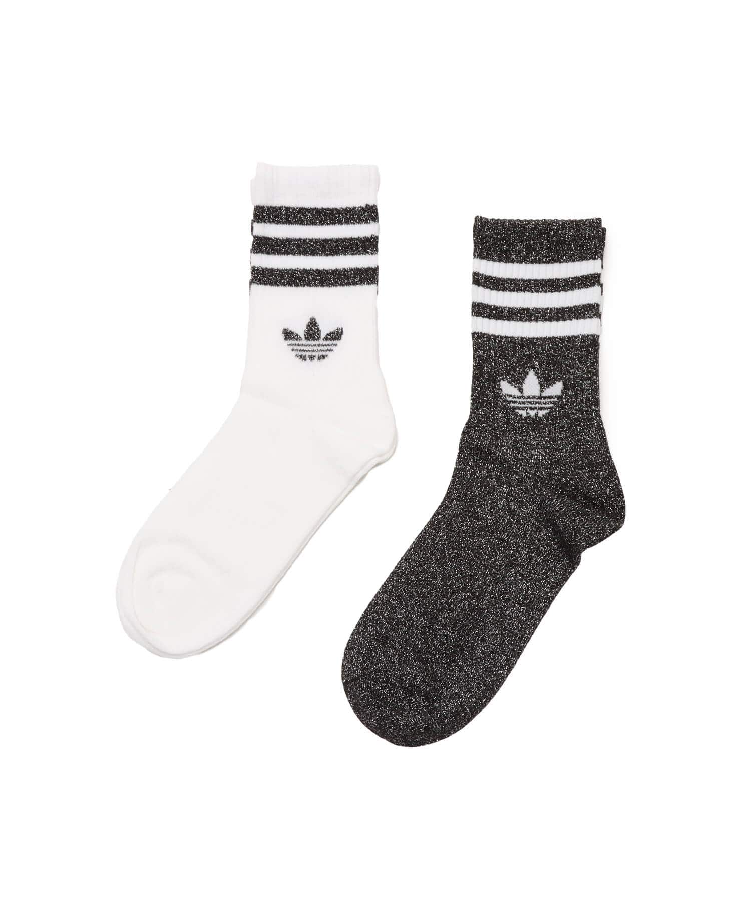 adidas 3 STRIPES GLITTER CREW SOCKS 2 PAIRS ブラック/ホワイトのメイン画像
