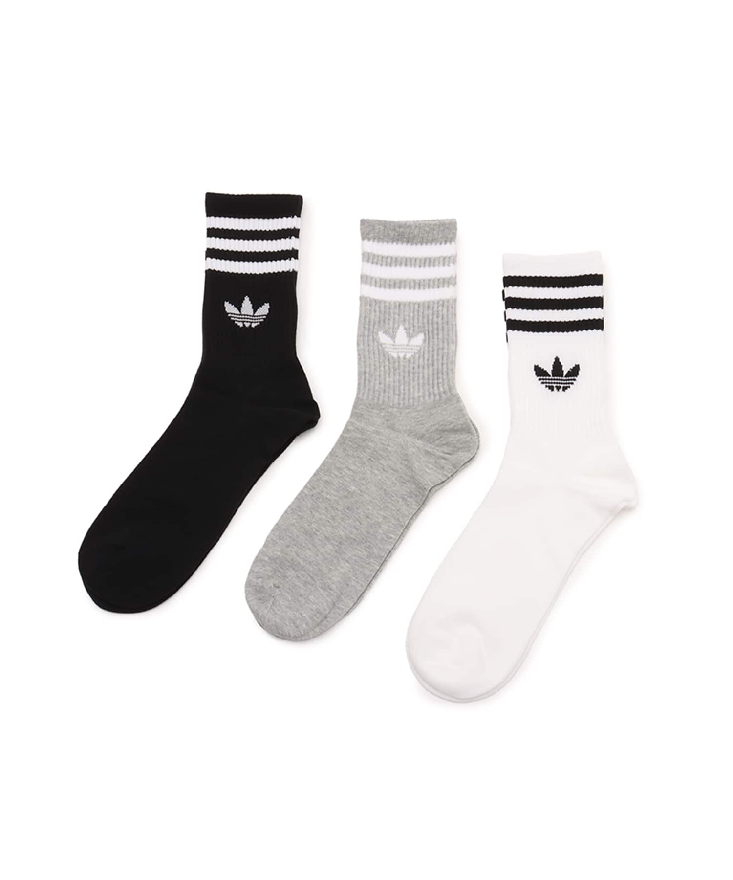adidas 3-STRIPES CREW SOCKS 3 PAIRS ホワイト/ミディアムグレーヘザー/ブラックのメイン画像