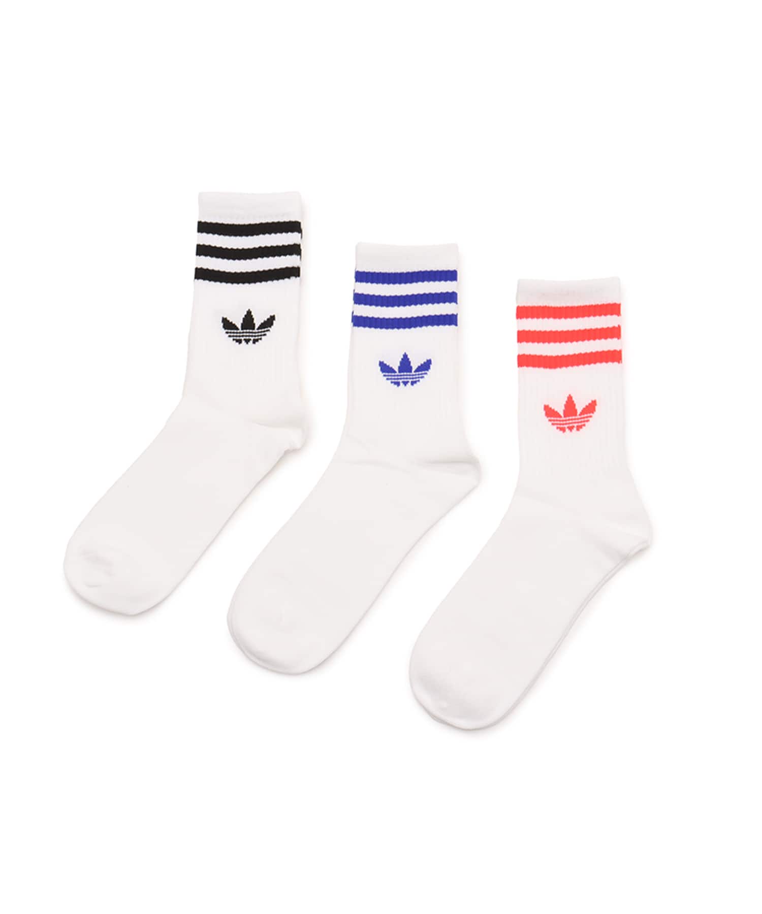 adidas 3-STRIPES CREW SOCKS 3 PAIRS ホワイト/ルシッドレッド/ルシッドブルーのメイン画像