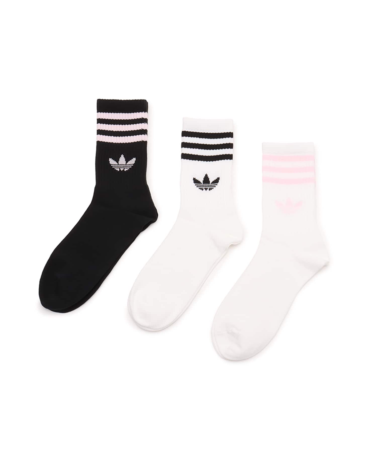 adidas 3-STRIPES CREW SOCKS 3 PAIRS ホワイト/ブラック/クリアピンクのメイン画像