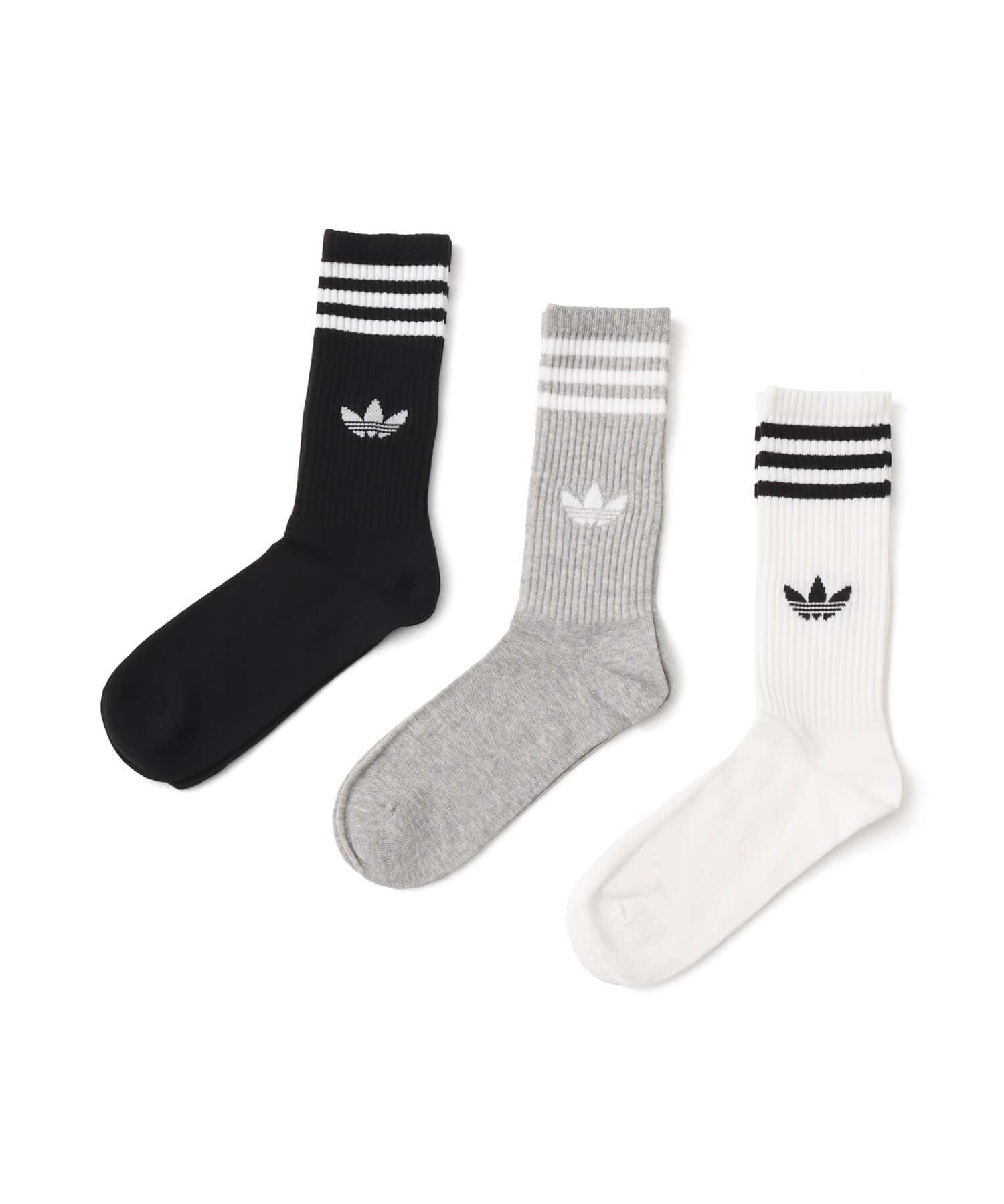 adidas 3 STRIPES HIGH CREW SOCKS 3 PAIRS ホワイト/ミディアムグレーヘザー/ブラックのメイン画像