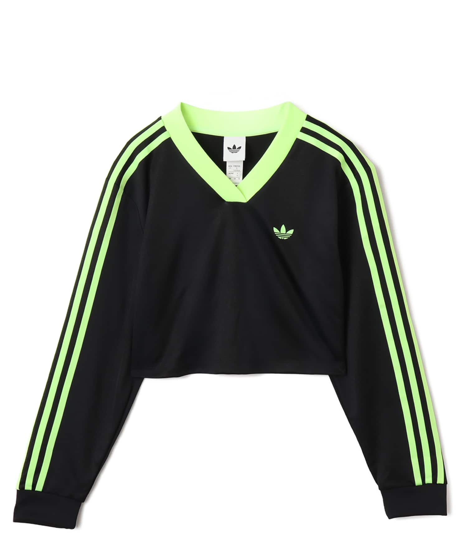 adidas ADICOLOR FOOTBALL JACQUARD CROP LONG-SLEEVE TOP ブラック/シグナルグリーンのメイン画像