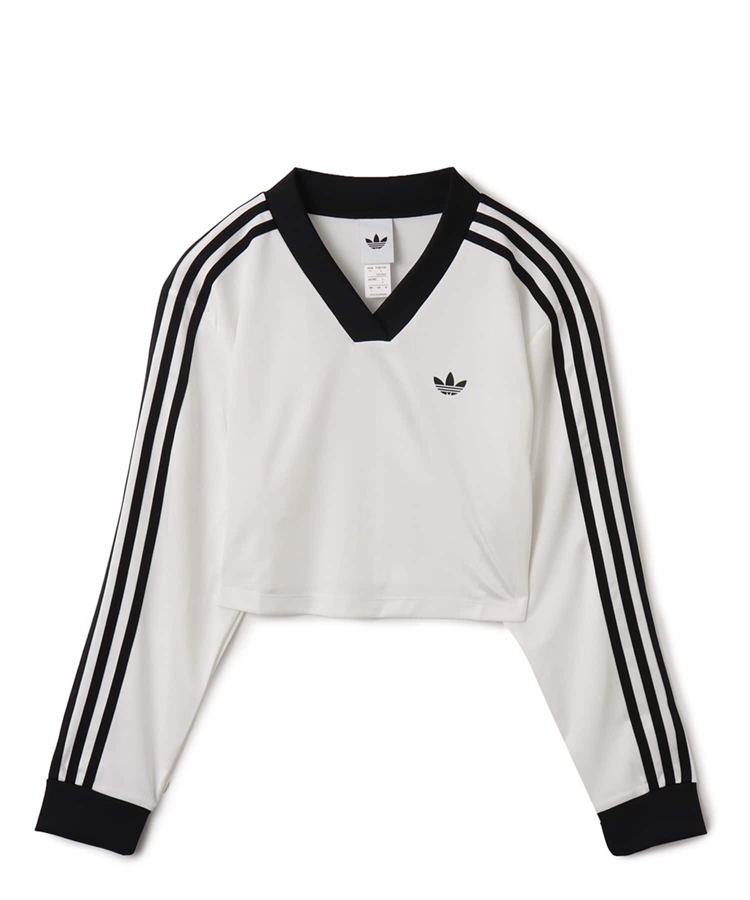 adidas ADICOLOR FOOTBALL JACQUARD CROP LONG-SLEEVE TOP ホワイト/ブラックのメイン画像
