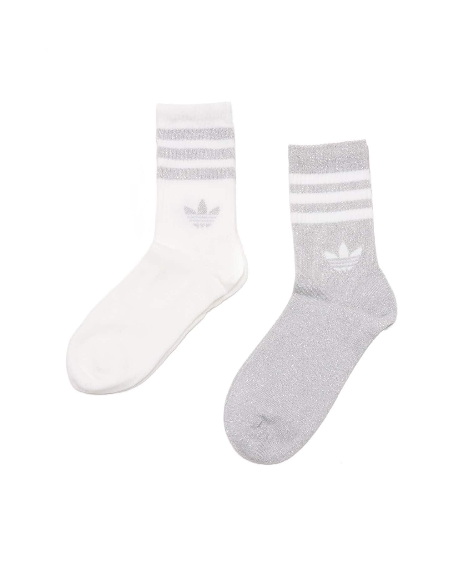 adidas 3 STRIPES GLITTER CREW SOCKS 2 PAIRS シルバーメタリック/ホワイトのメイン画像