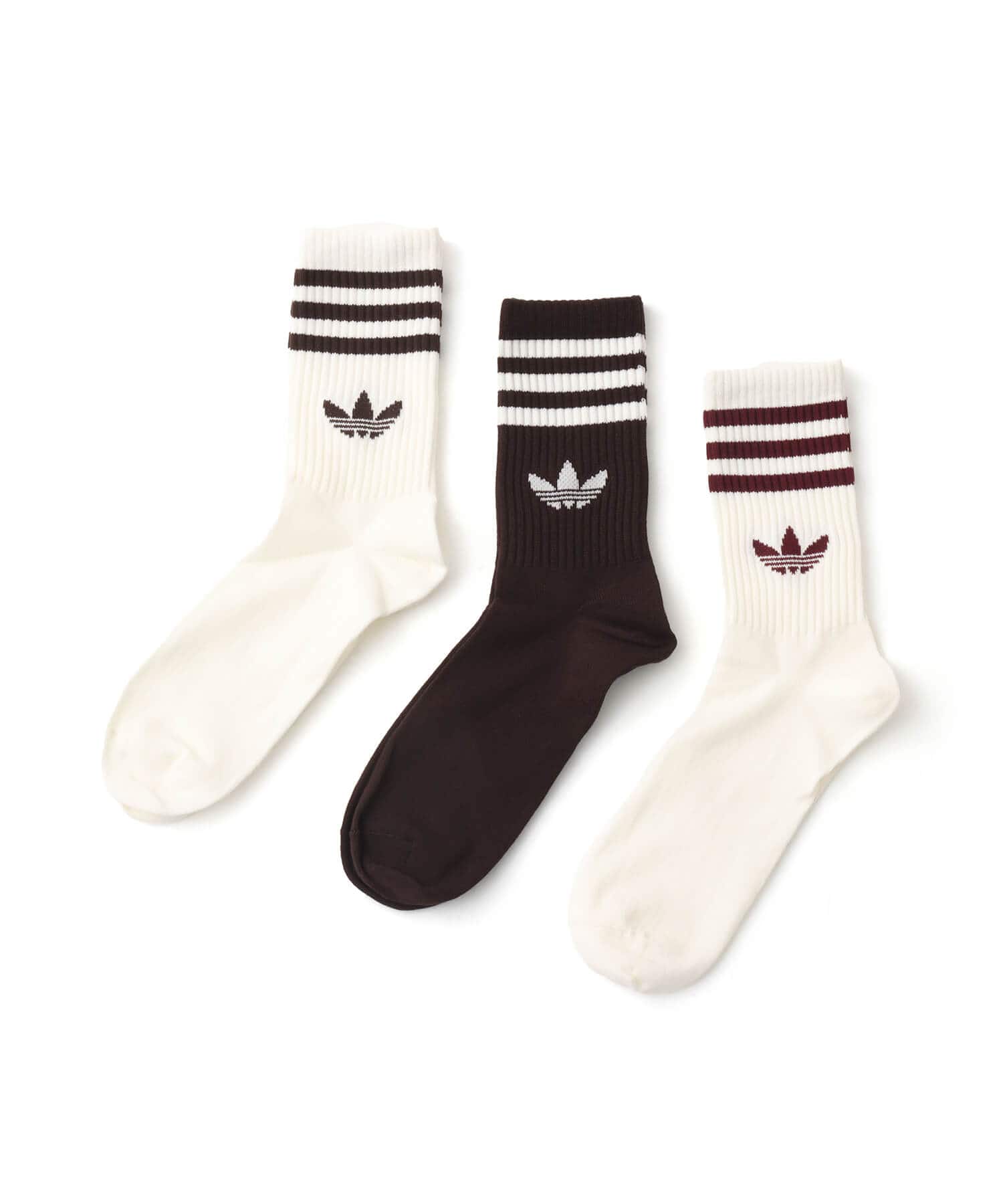adidas 3 STRIPES CREW SOCKS 3 PAIRS オフホワイト/オーロラコーヒー/オフホワイトのメイン画像