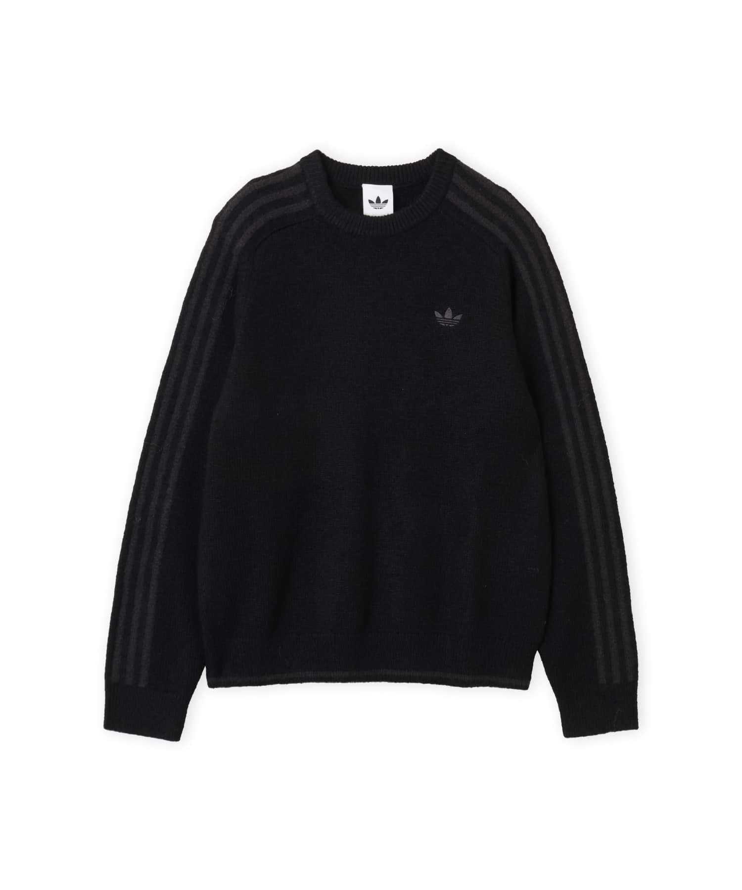 adidas 3 STRIPES FLUFFY KNIT CREW ブラックのメイン画像