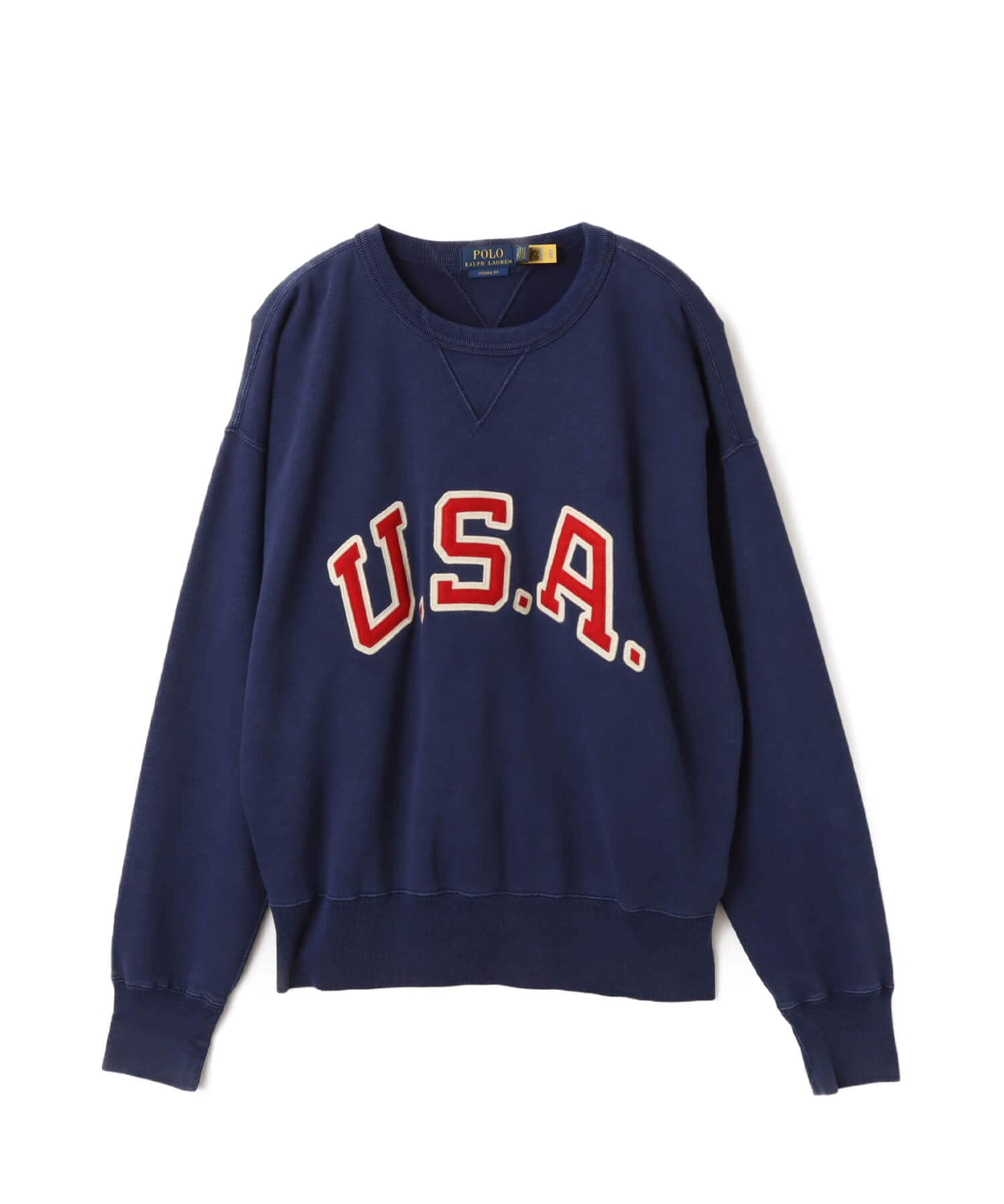 POLO RALPH LAUREN VINTAGE FIT GARMENT DYE NOVELTY USA CREW NECK SWEAT DARK COBALTのメイン画像