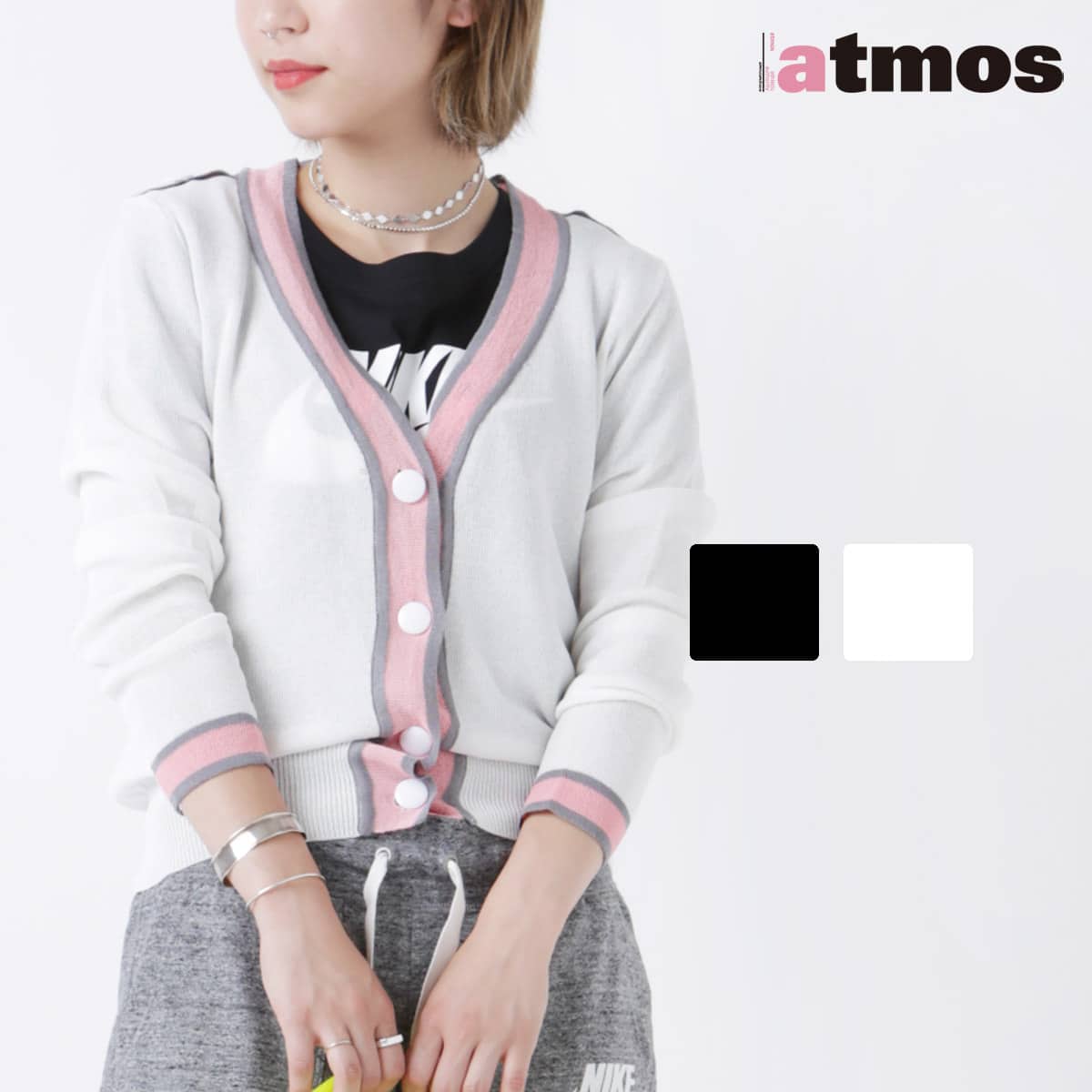 atmos pink ライン ニット カーデ 2色展開のメイン画像