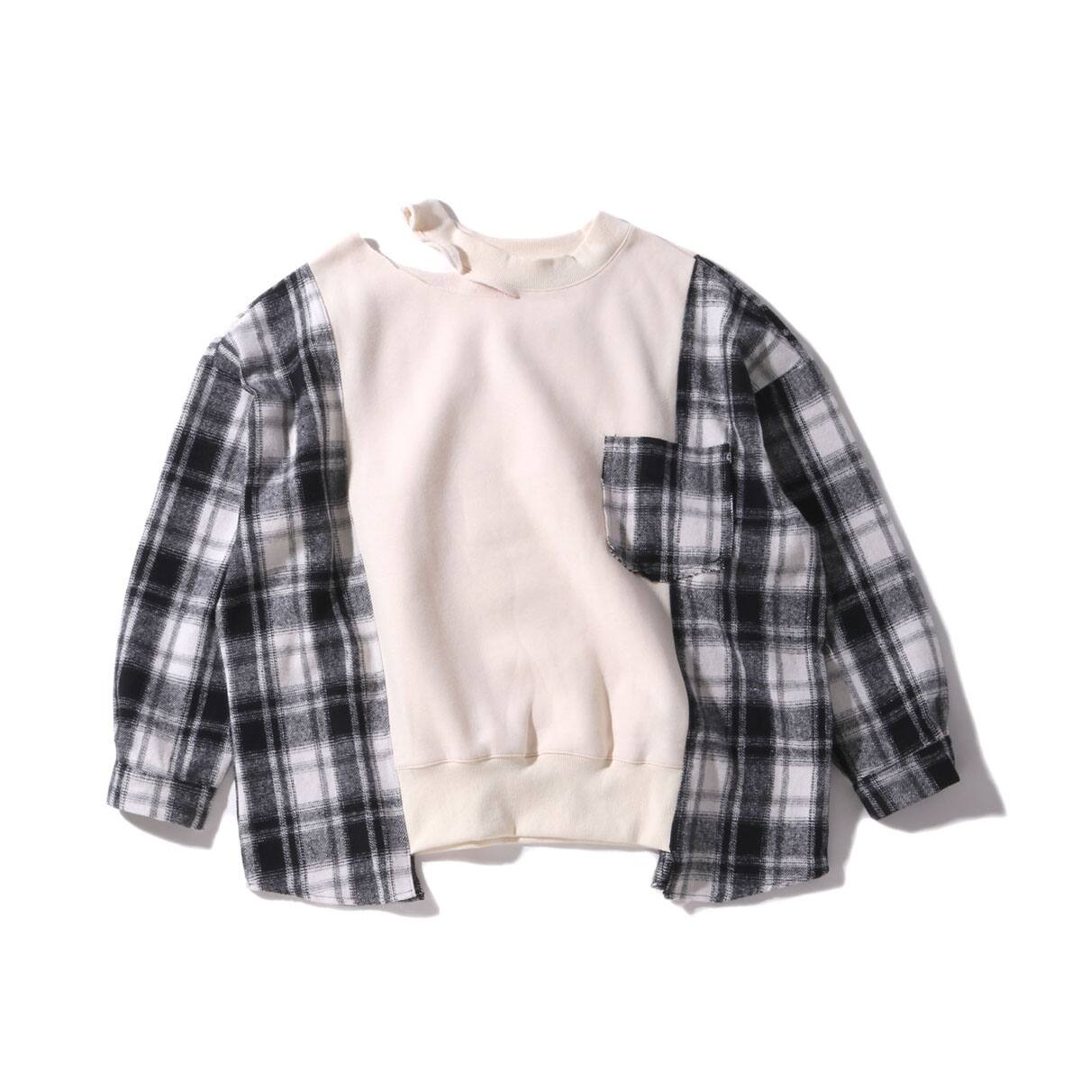 atmos pink 袖チェックダメージネックトップス TX OWHのメイン画像