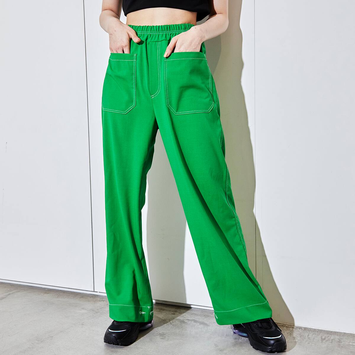 Atmos Pink ステッチカラー ワイドパンツ Green su I