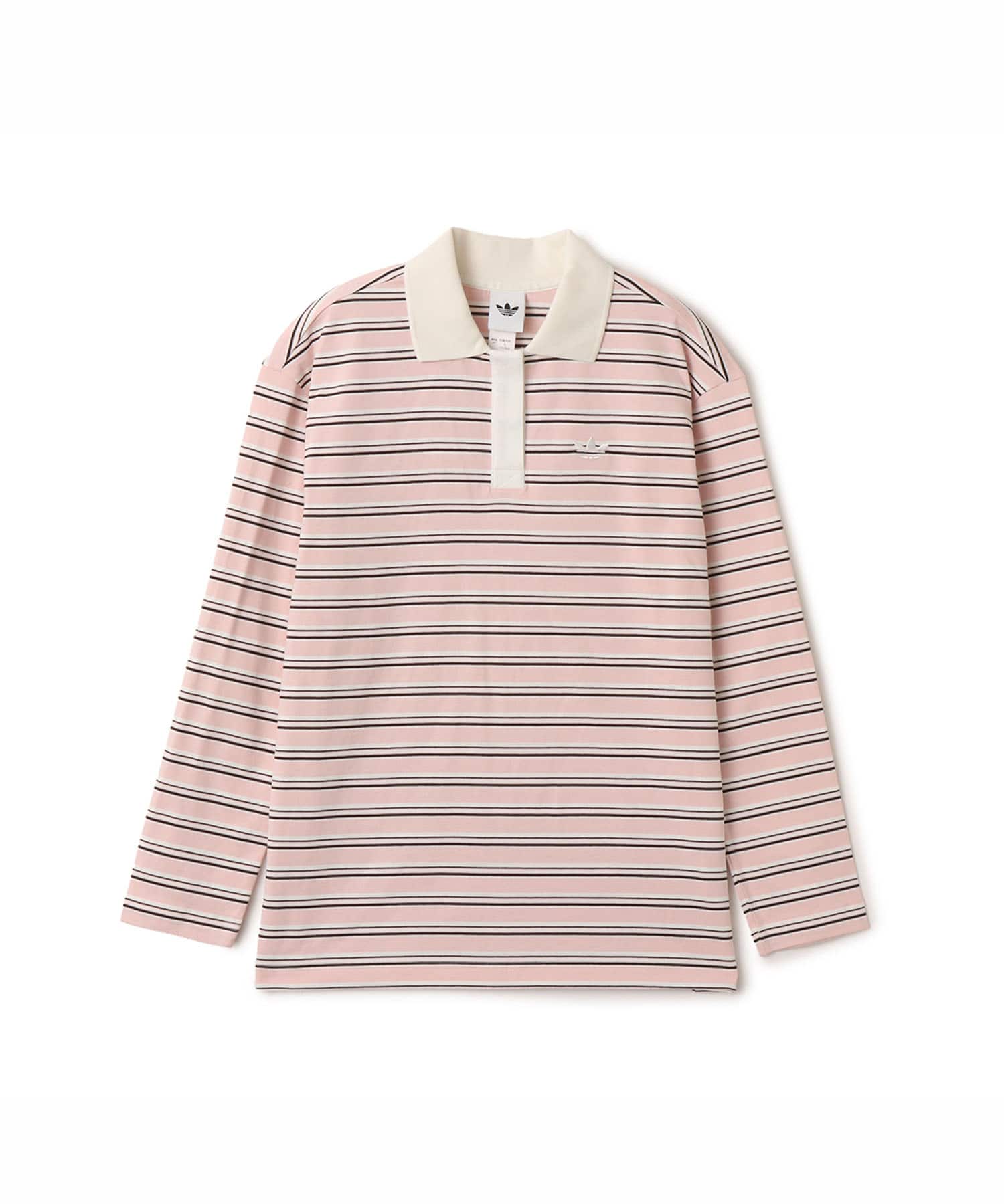 adidas STRIPED OVZD LS POLO SHIRT サンディーピンクのメイン画像
